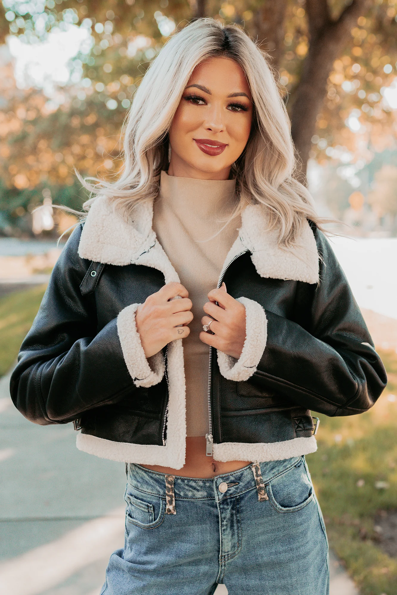 Urban Chill Faux Leather Sherpa Lined Jacket (Black/Beige) - Image 14