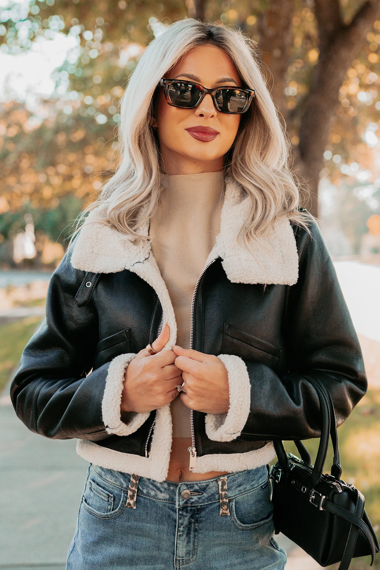 Urban Chill Faux Leather Sherpa Lined Jacket (Black/Beige) - Image 6