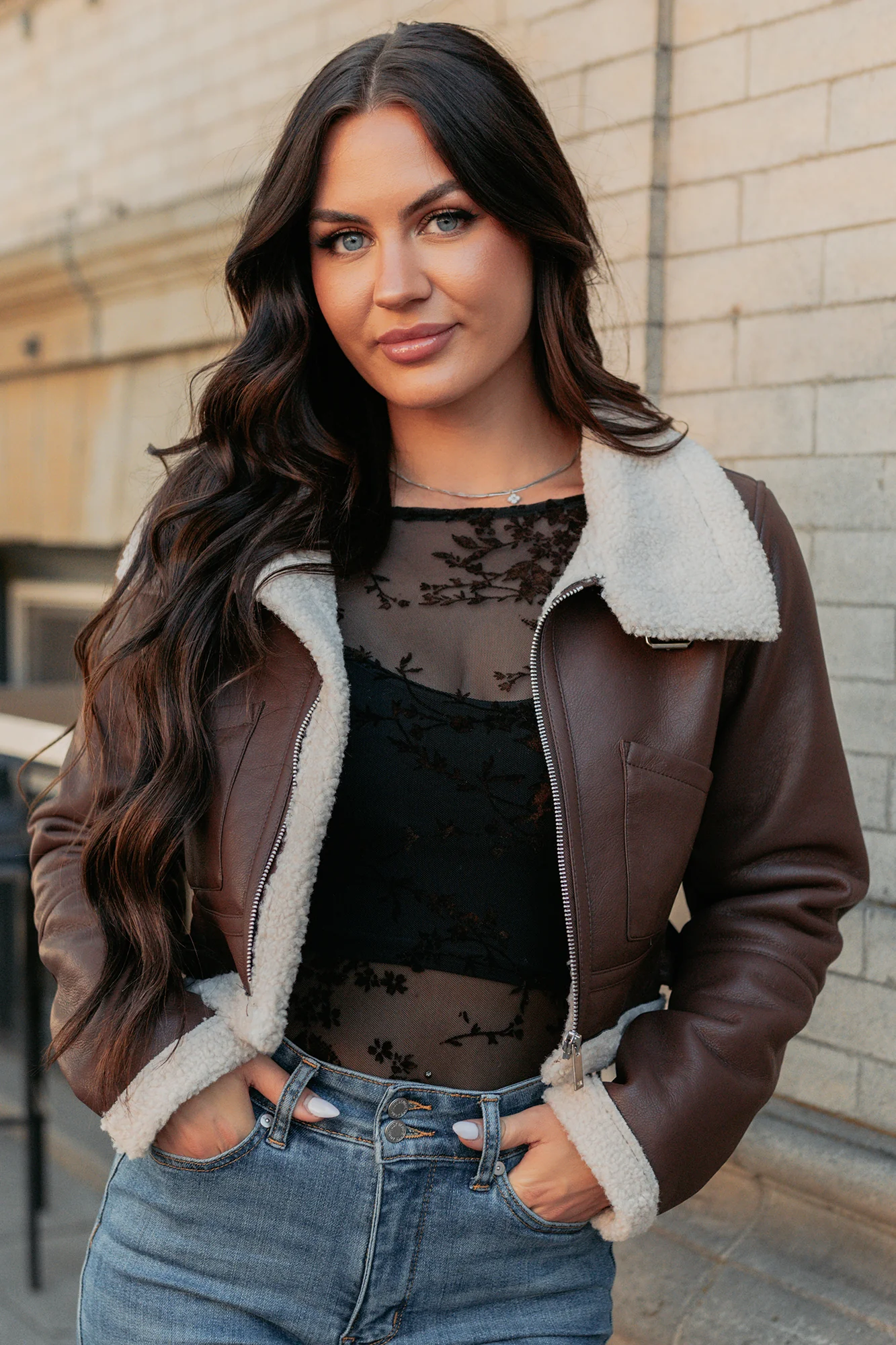 Urban Chill Faux Leather Sherpa Lined Jacket (Brown/Beige) - Image 3