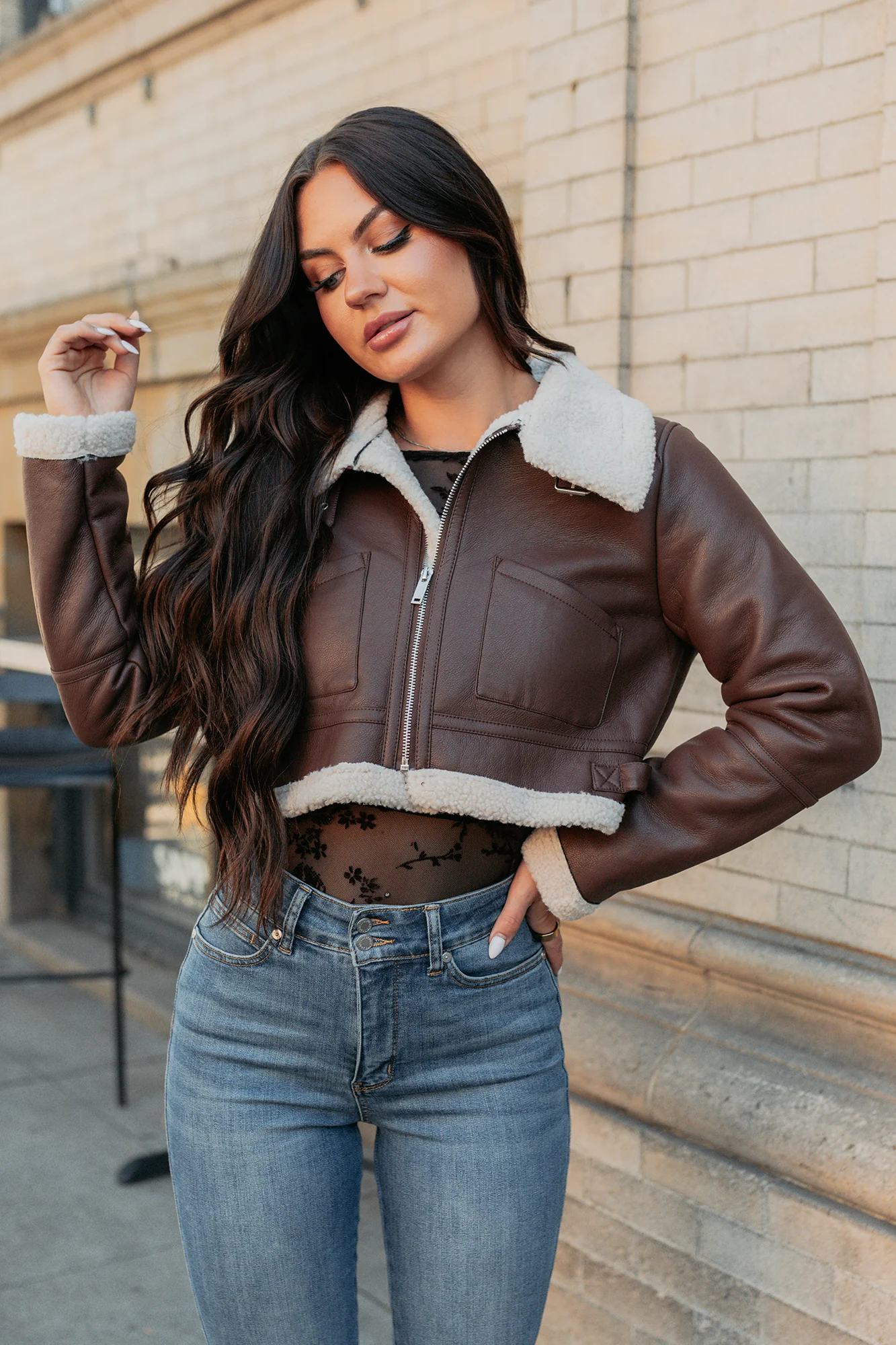 Urban Chill Faux Leather Sherpa Lined Jacket (Brown/Beige) - Image 5