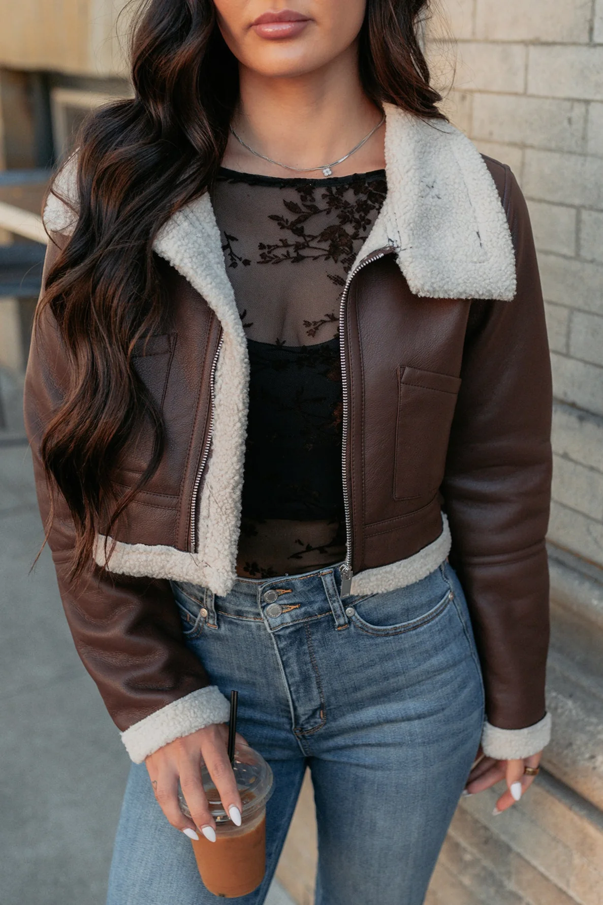 Urban Chill Faux Leather Sherpa Lined Jacket (Brown/Beige) - Image 6
