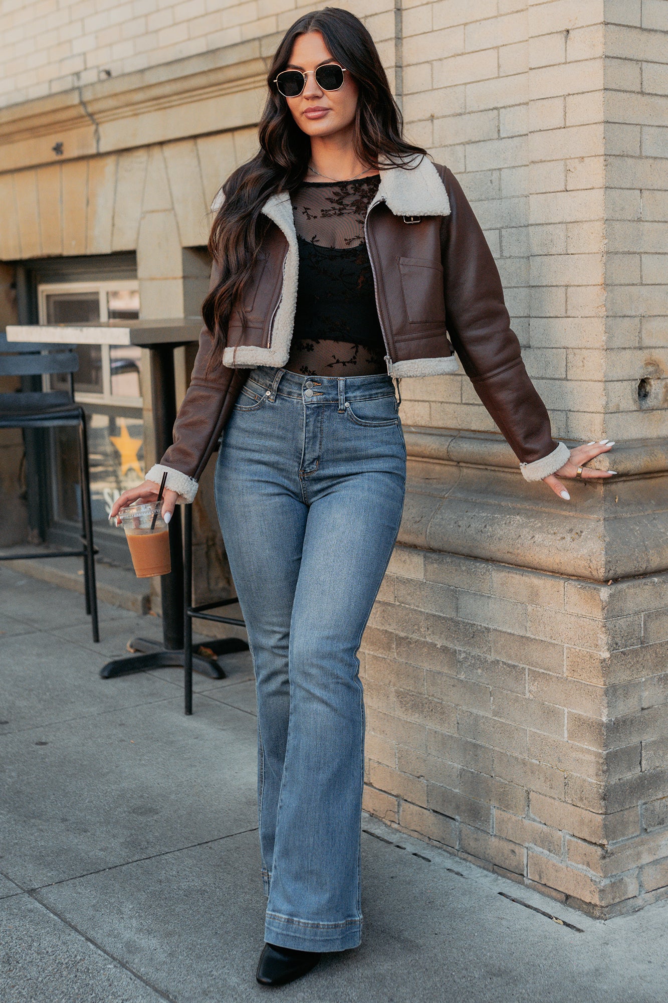 Urban Chill Faux Leather Sherpa Lined Jacket (Brown/Beige) - Image 7