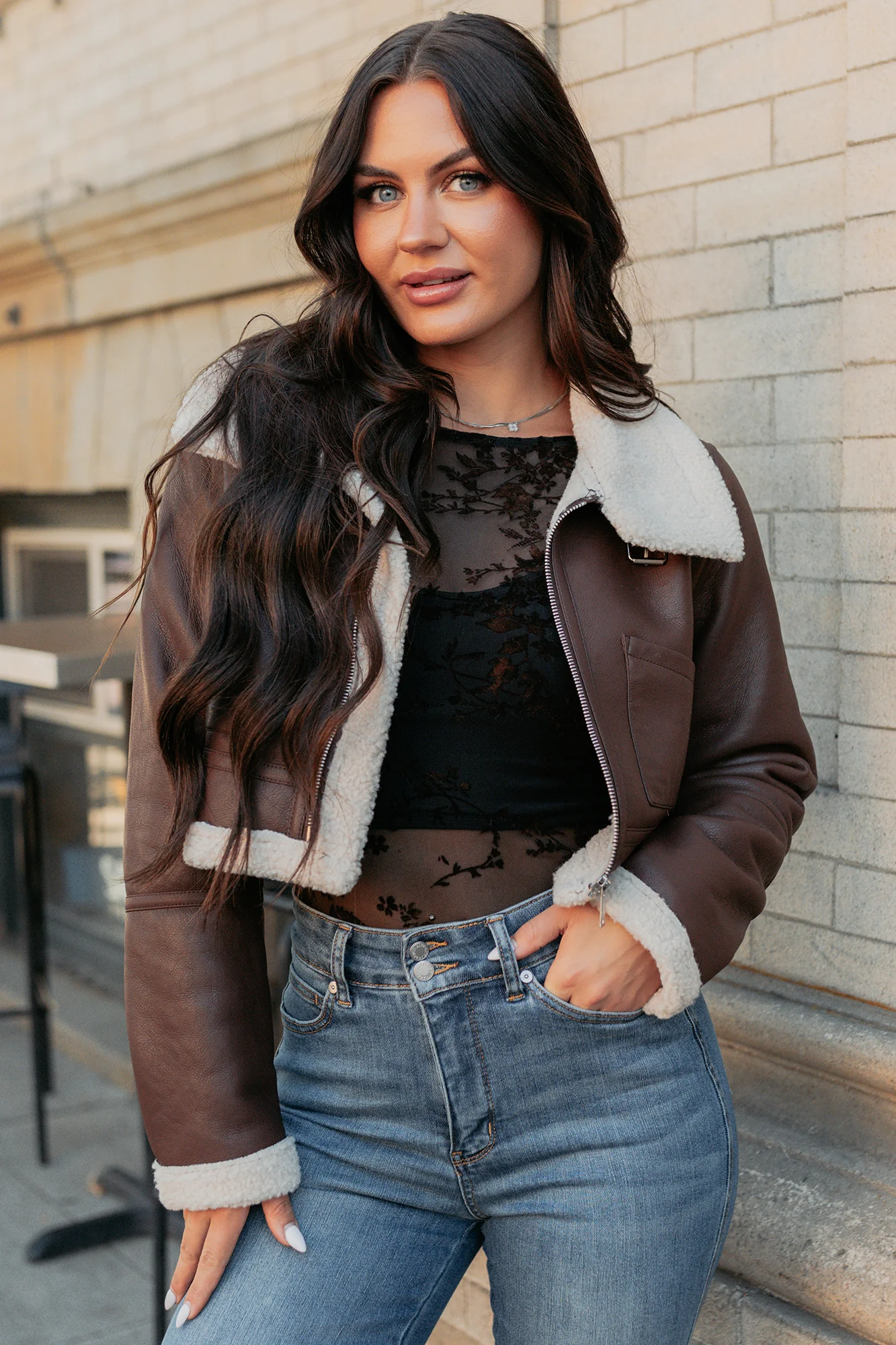 Urban Chill Faux Leather Sherpa Lined Jacket (Brown/Beige) - Image 9