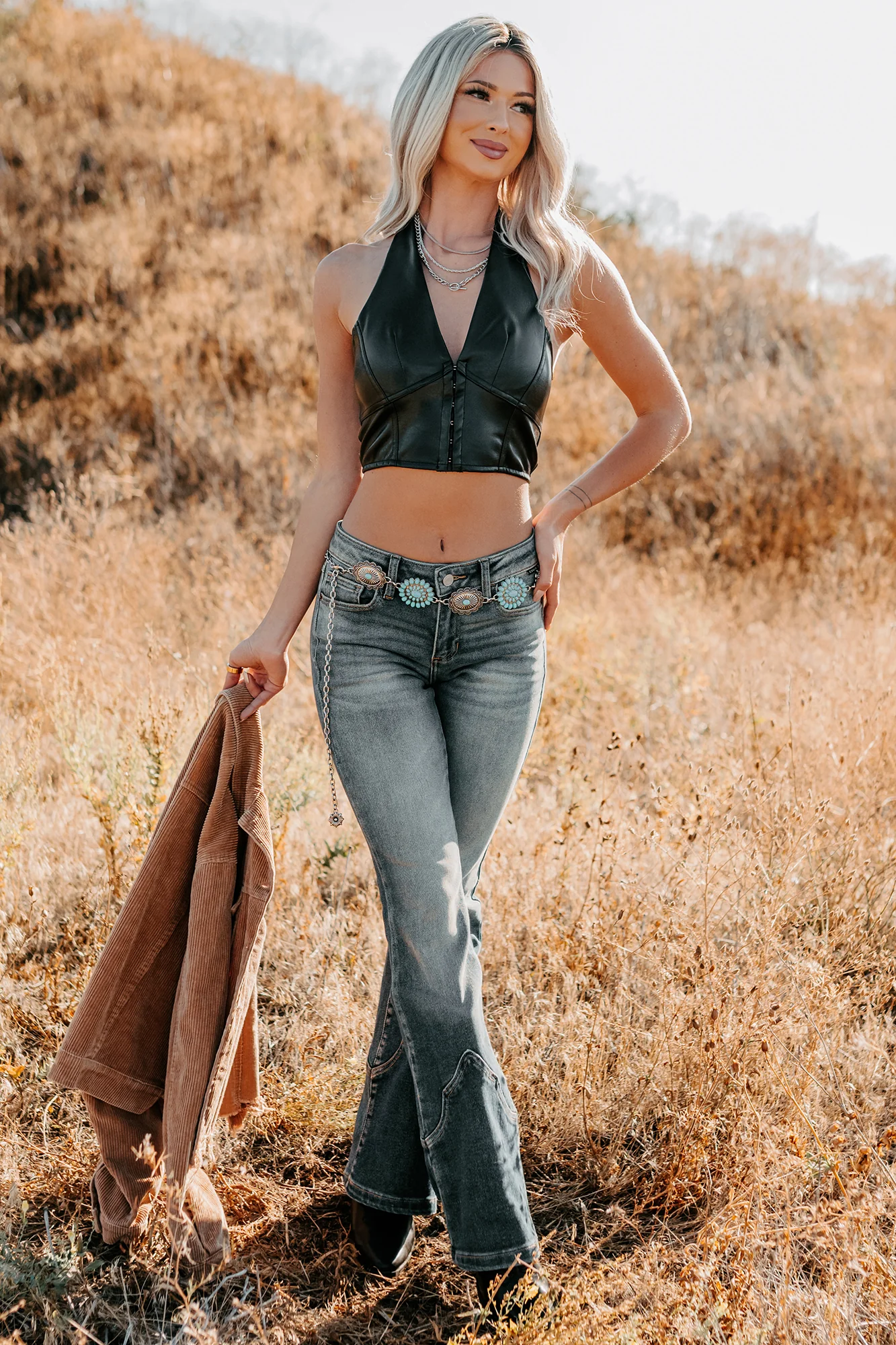 Urban Glow Faux Leather Halter Crop Top (Black) - Image 6