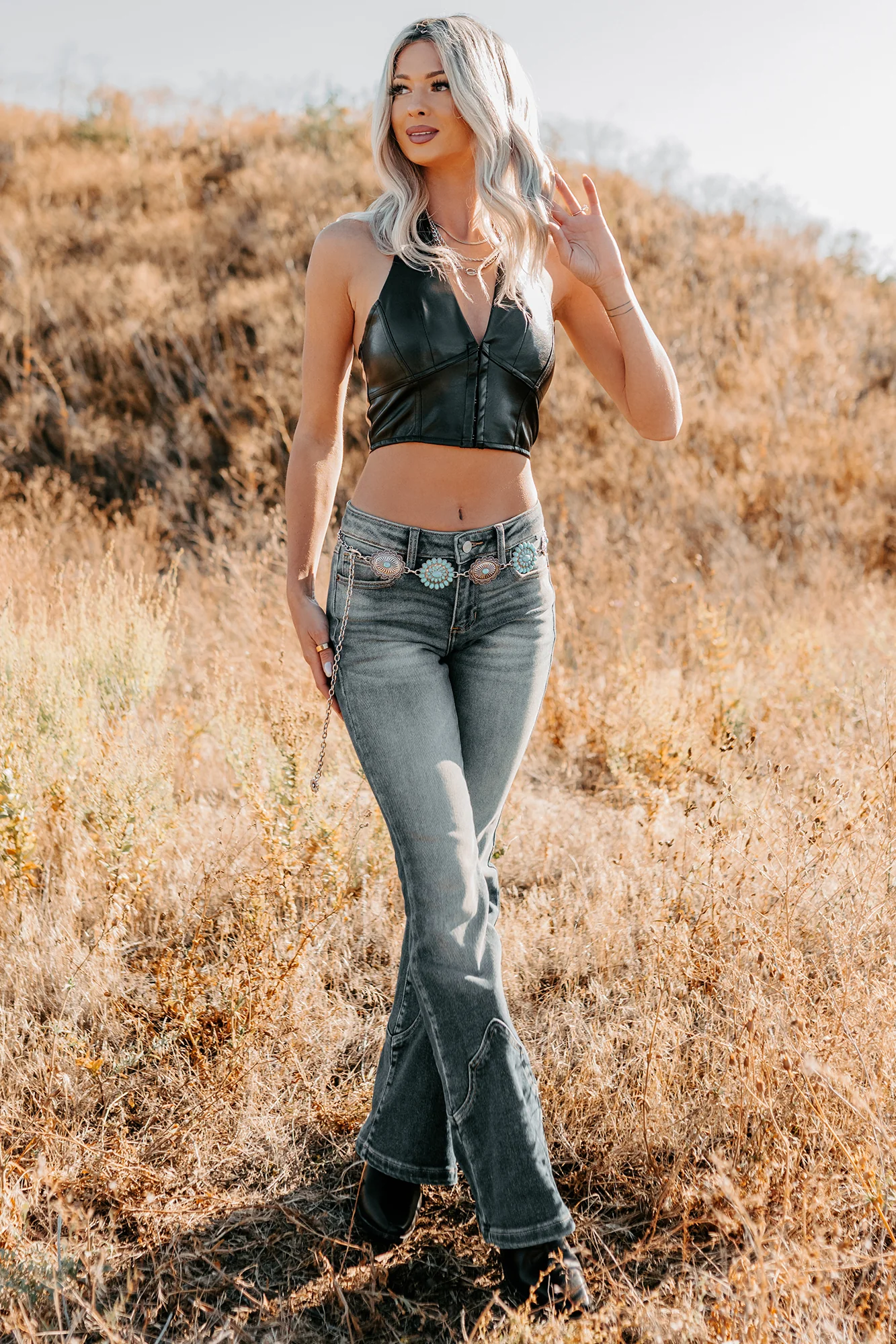 Urban Glow Faux Leather Halter Crop Top (Black) - Image 9