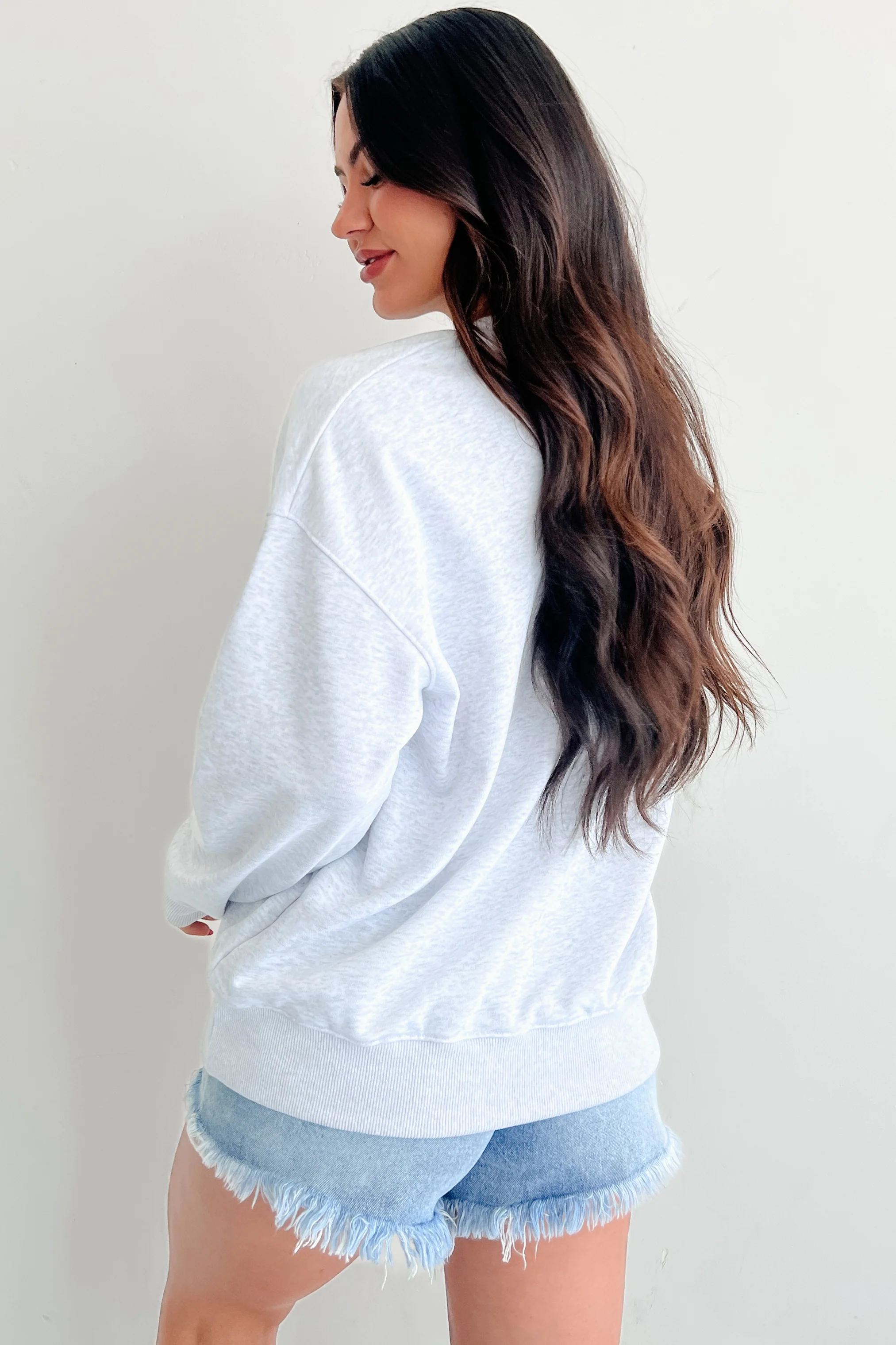 "USA" Floral Embroidered Sweatshirt (Light Grey) - Image 5