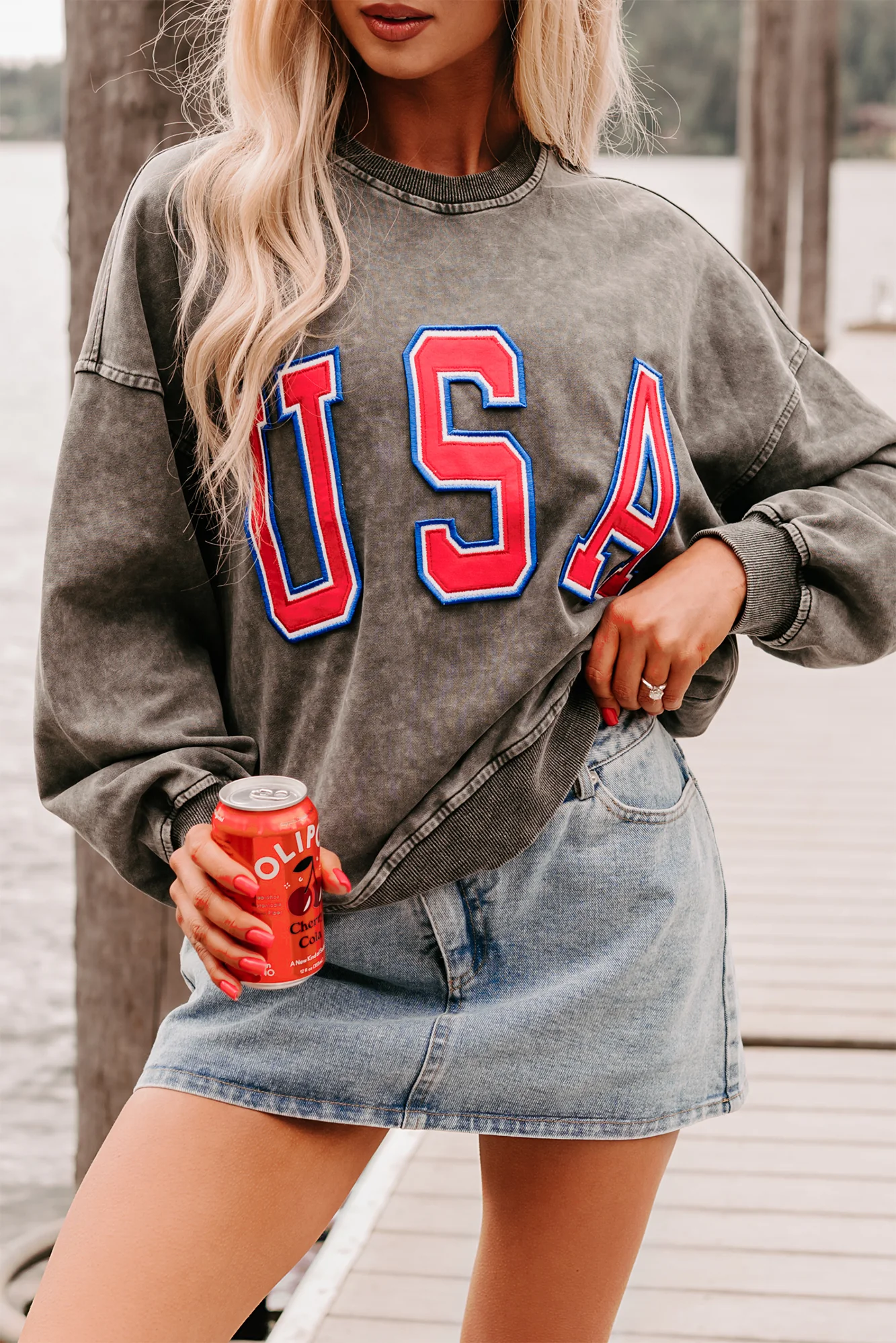 "USA" Mineral Wash Sweatshirt (Charcoal) - Image 7