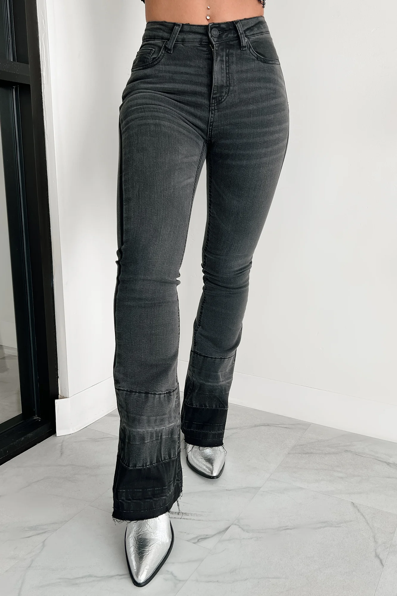 Valkyrie High Rise Flare Indigo Reign Jeans (Black) - Image 3