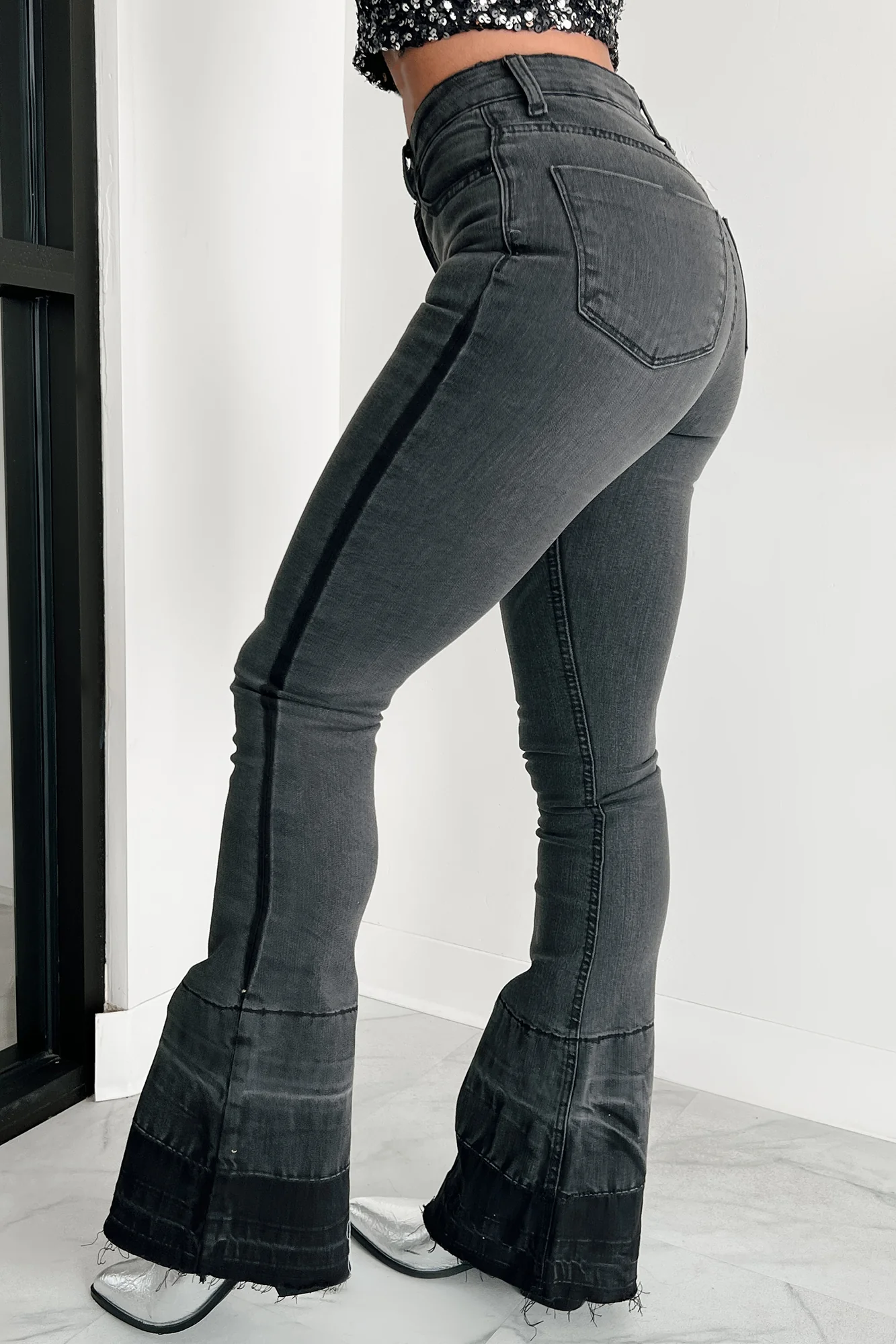 Valkyrie High Rise Flare Indigo Reign Jeans (Black) - Image 4