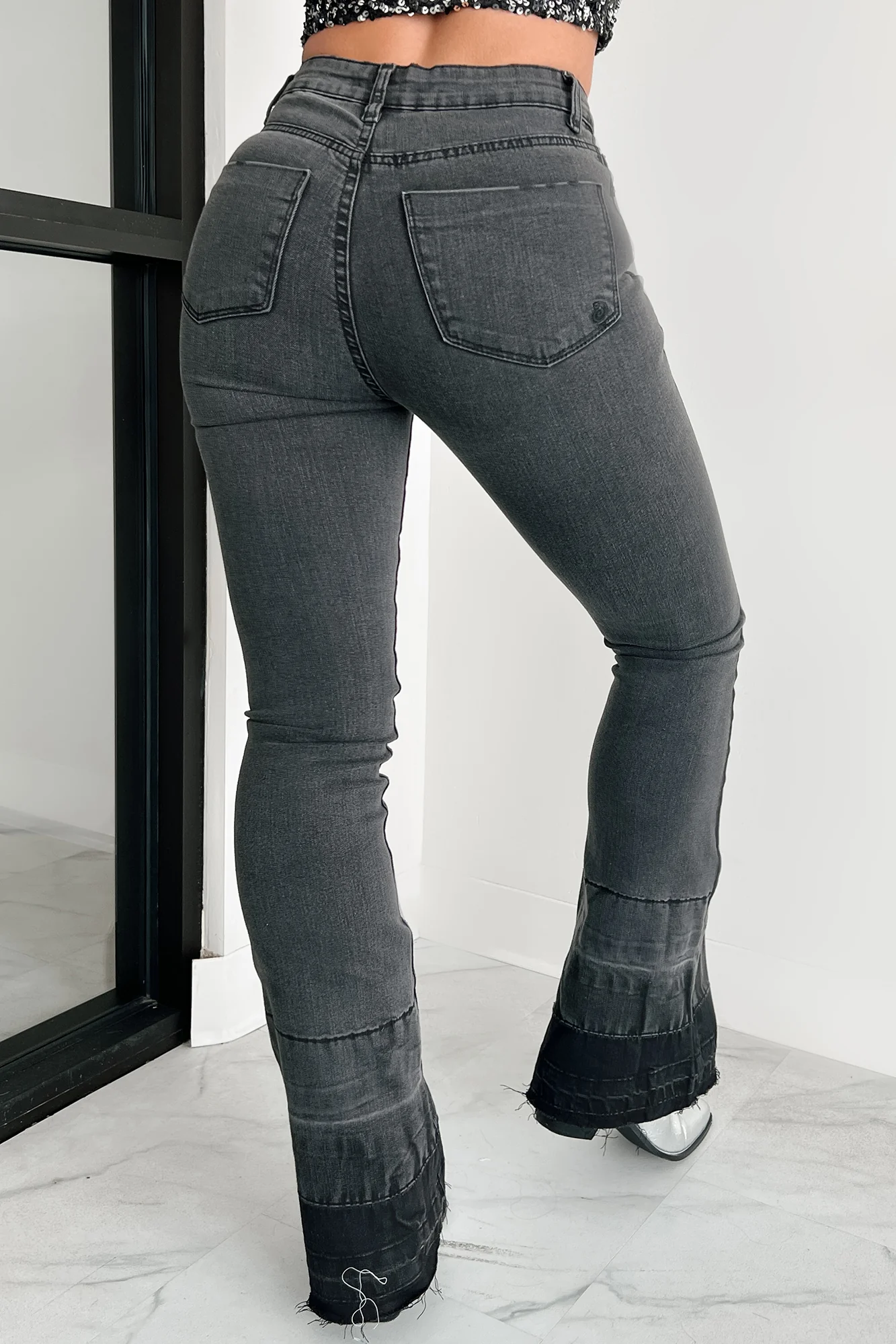 Valkyrie High Rise Flare Indigo Reign Jeans (Black) - Image 5