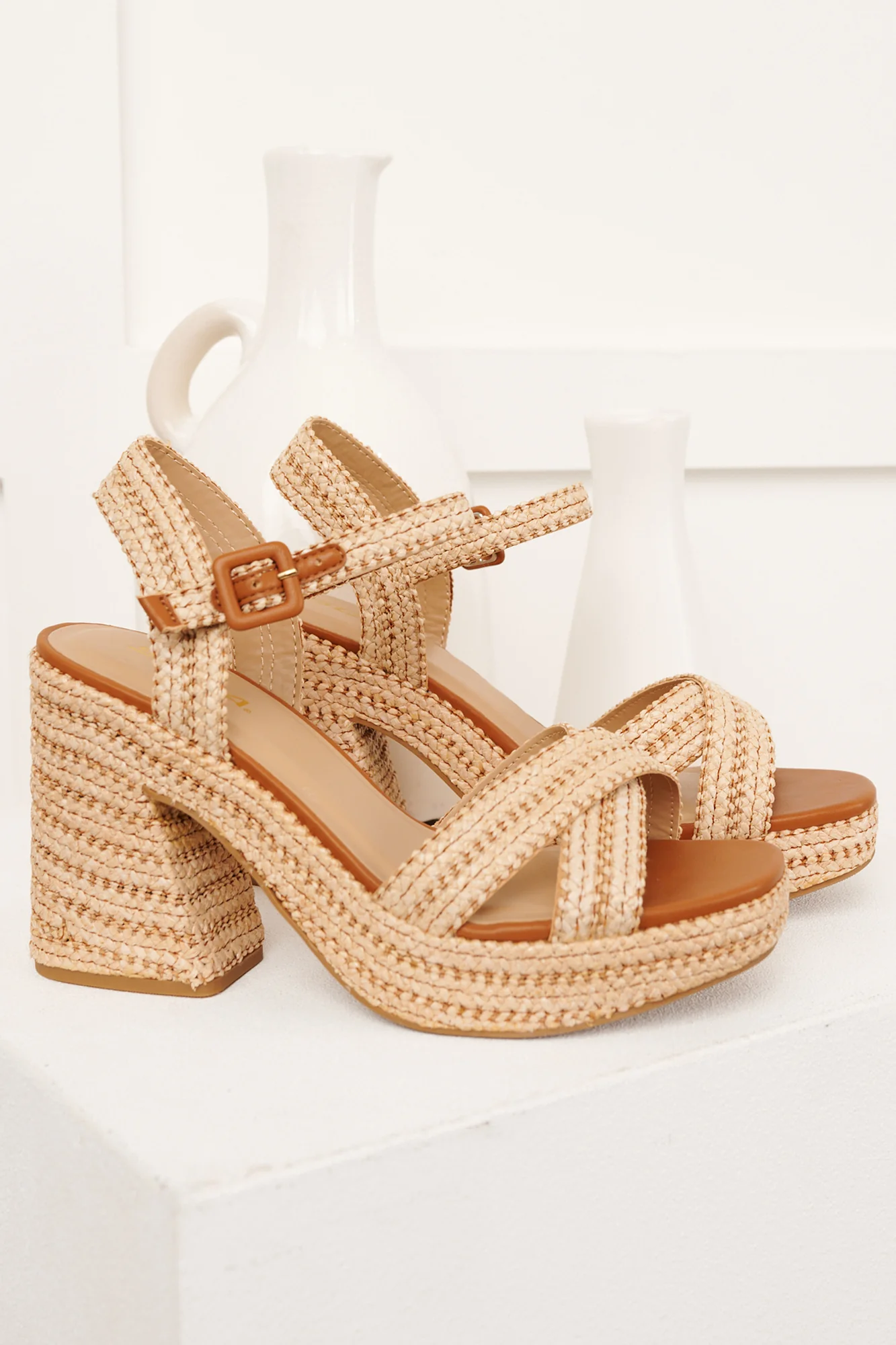 VayCay Getaway Braided Raffia Platform Heels (Natural/Tan) - Image 2