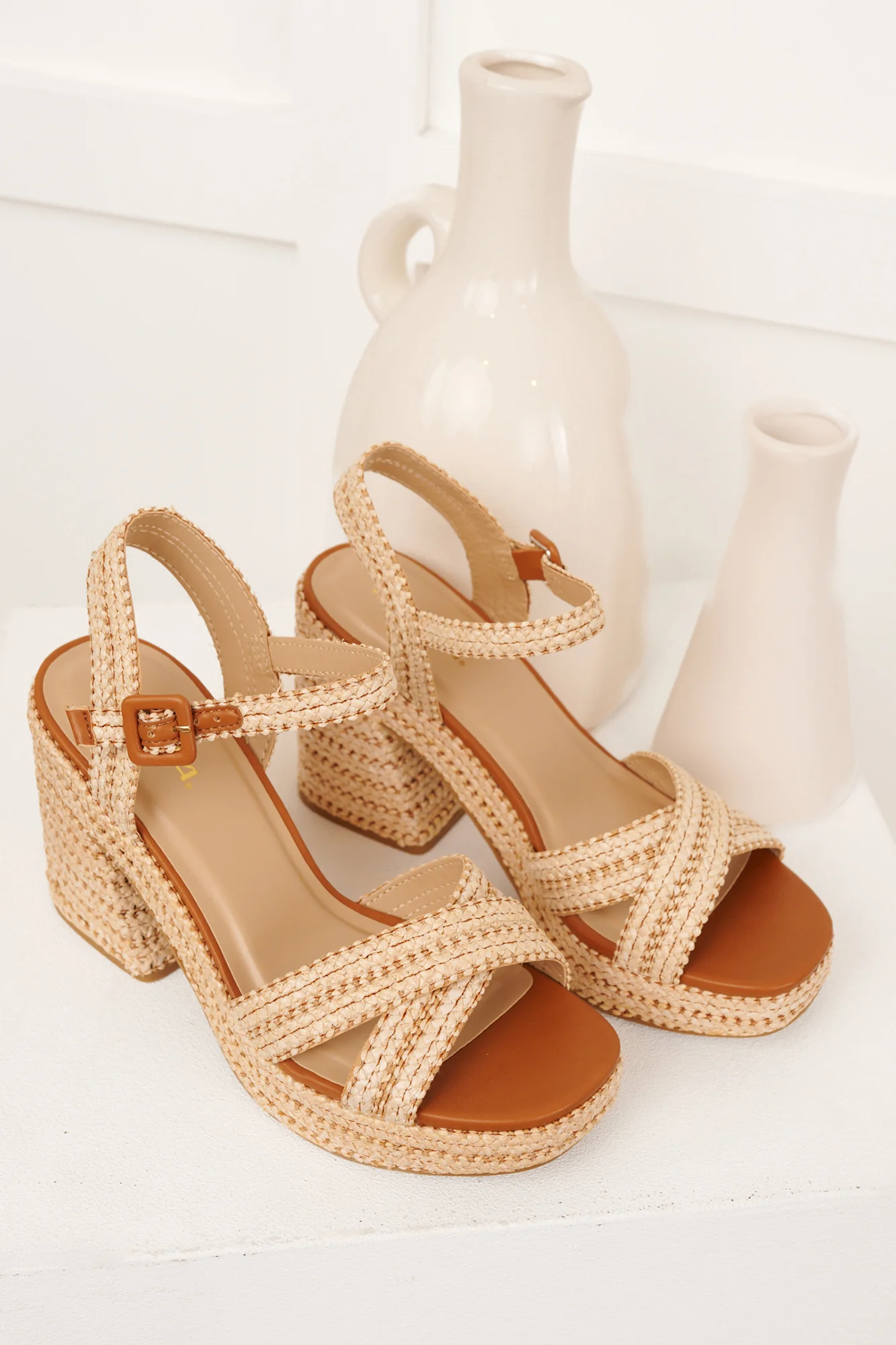 VayCay Getaway Braided Raffia Platform Heels (Natural/Tan) - Image 3