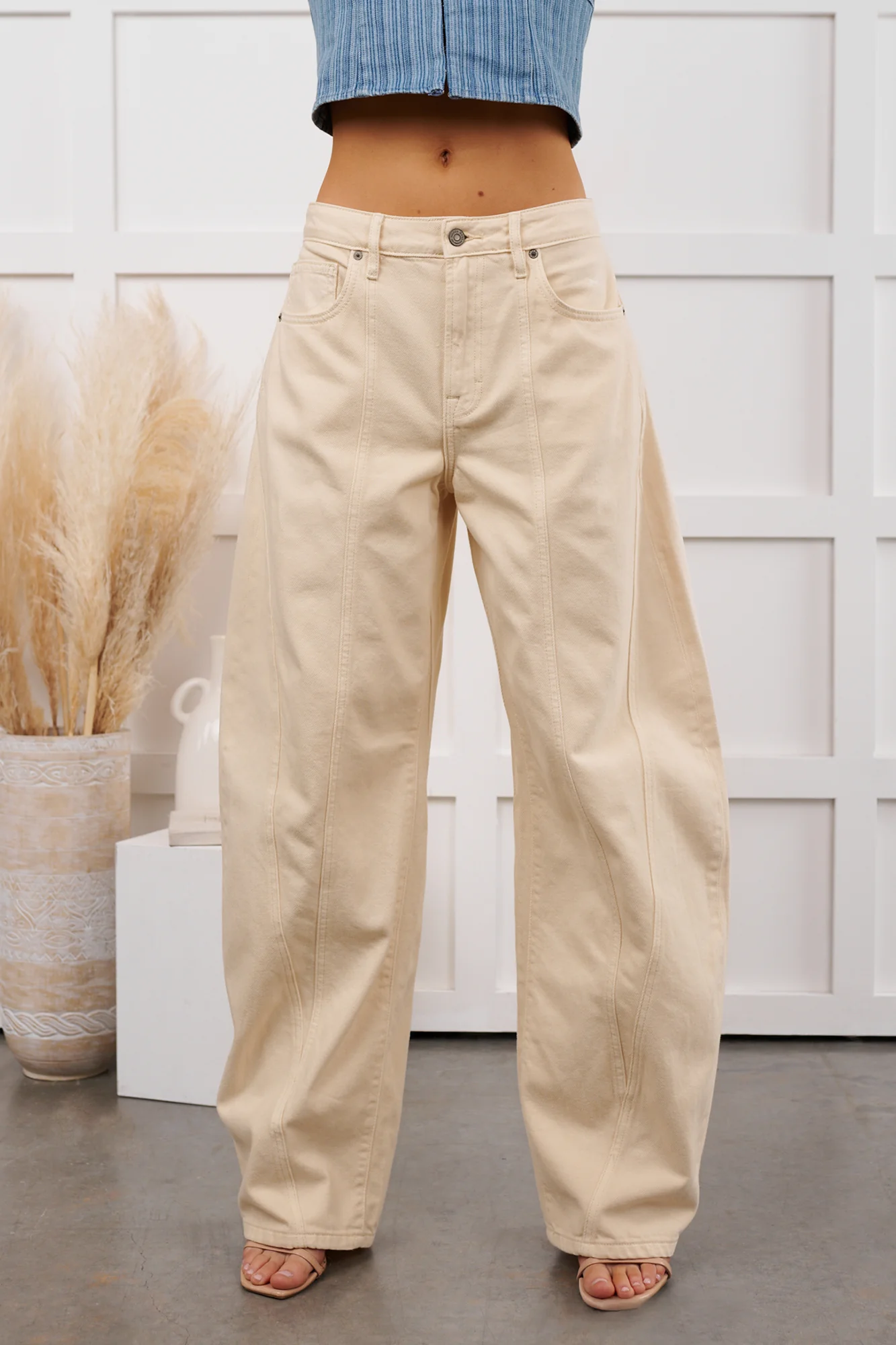 Ventura High Rise Barrel Hidden Jeans (Ecru) - Image 5