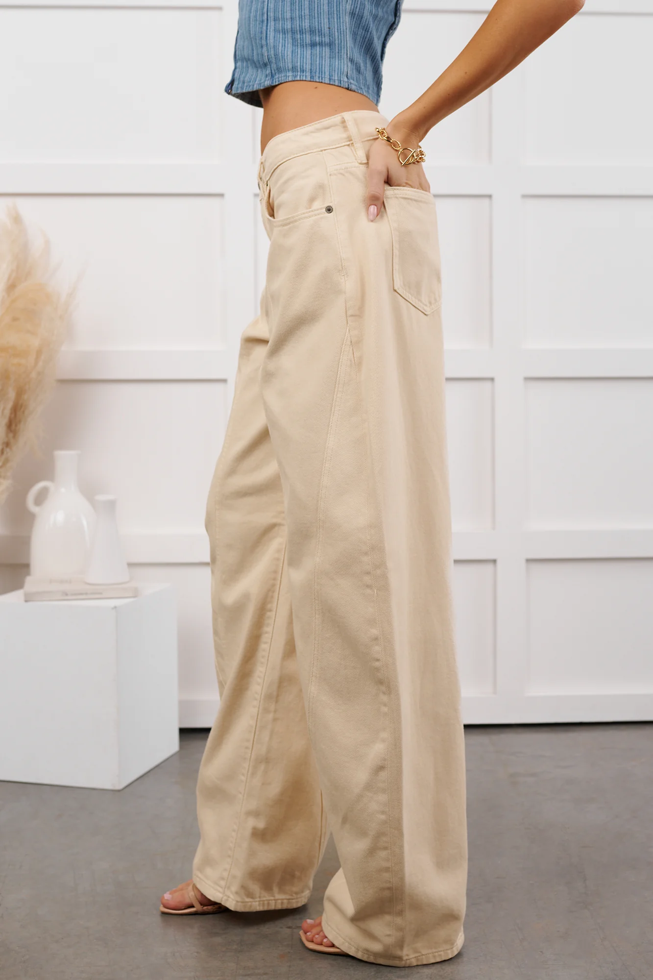 Ventura High Rise Barrel Hidden Jeans (Ecru) - Image 6