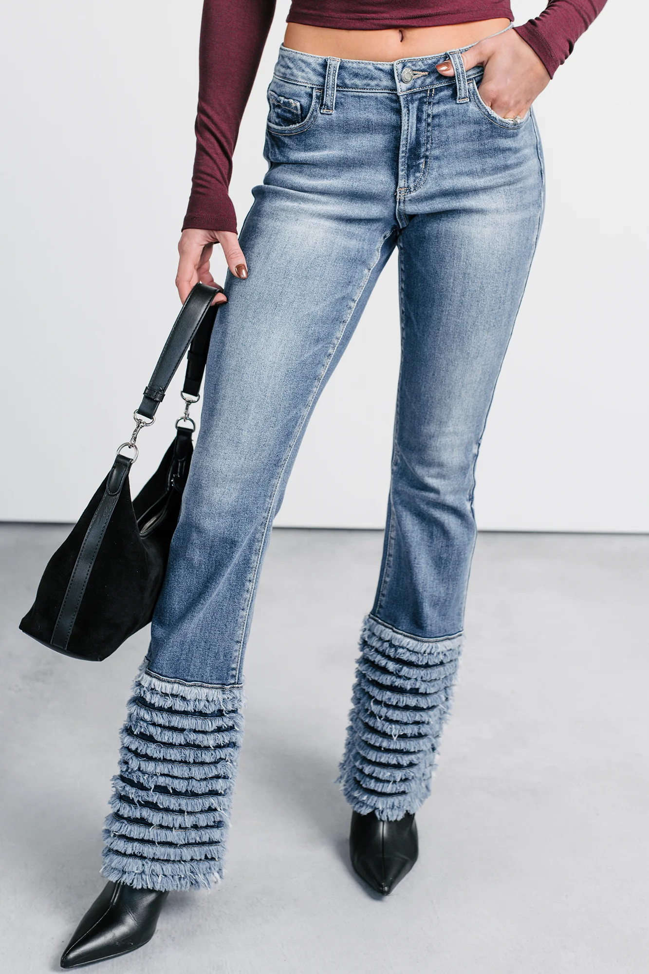 Vera Mid Rise Frayed Hem Cello Flare Jeans (Medium) - Image 2