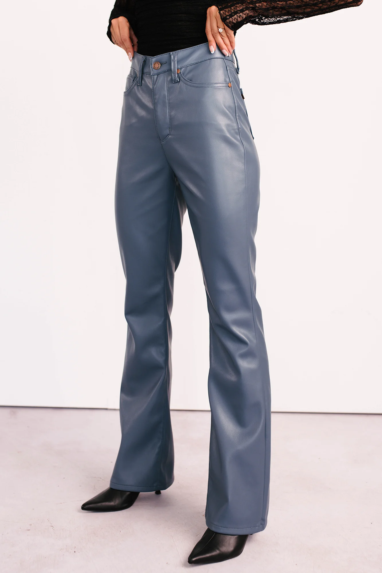 Vibe & Glow Faux Leather Judy Blue Bootcut Pants (Blue) - Image 12