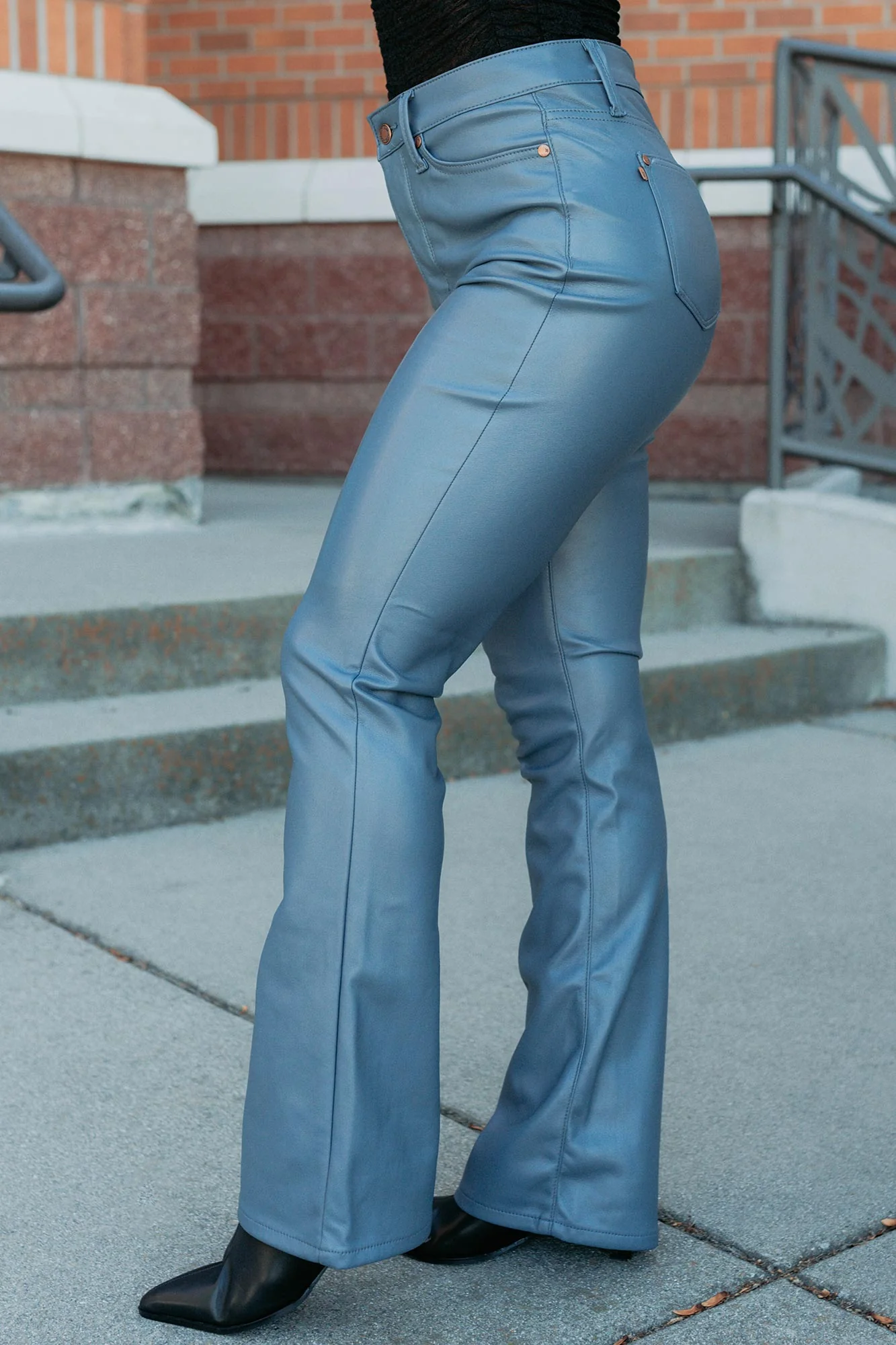 Vibe & Glow Faux Leather Judy Blue Bootcut Pants (Blue) - Image 4