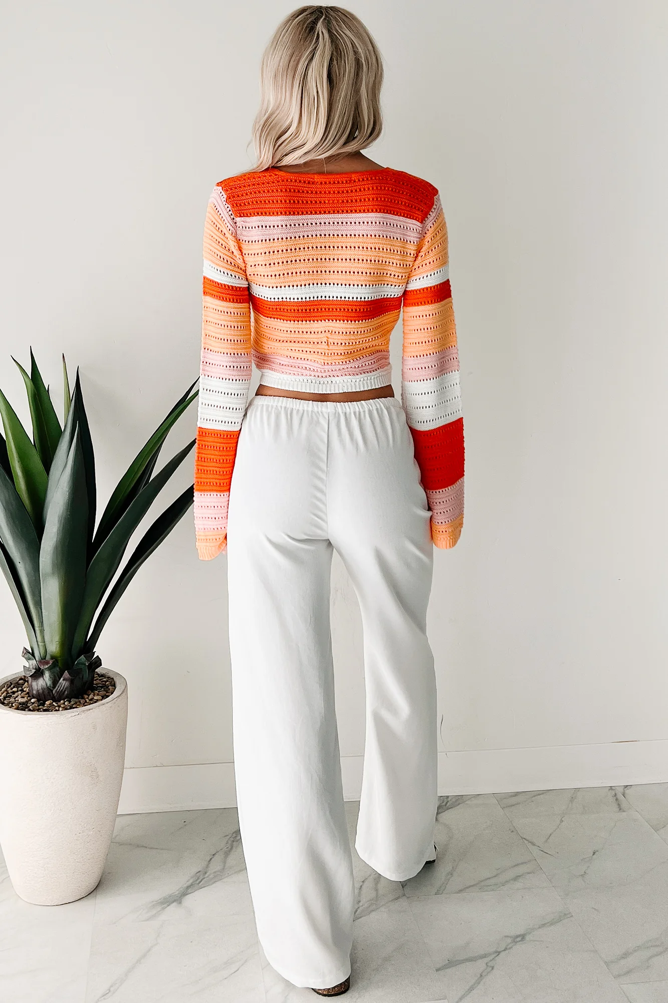 Vibing Out Long Sleeve Striped Crochet Top (Orange/Combo) - Image 4