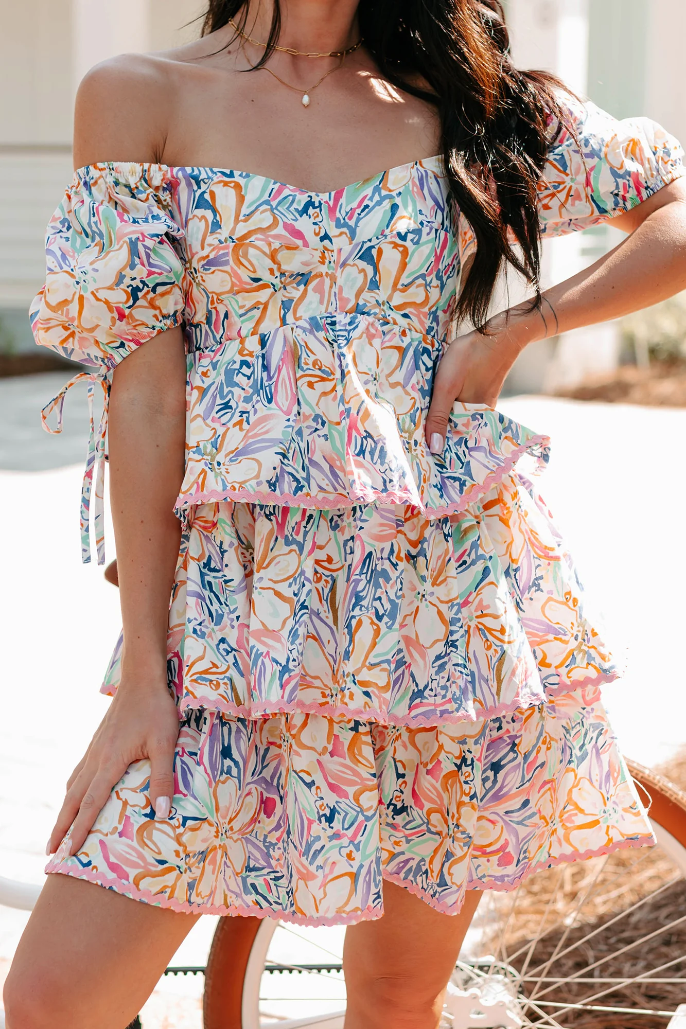 Vibrant Voyage Tiered Printed Mini Dress (Multi) - Image 4