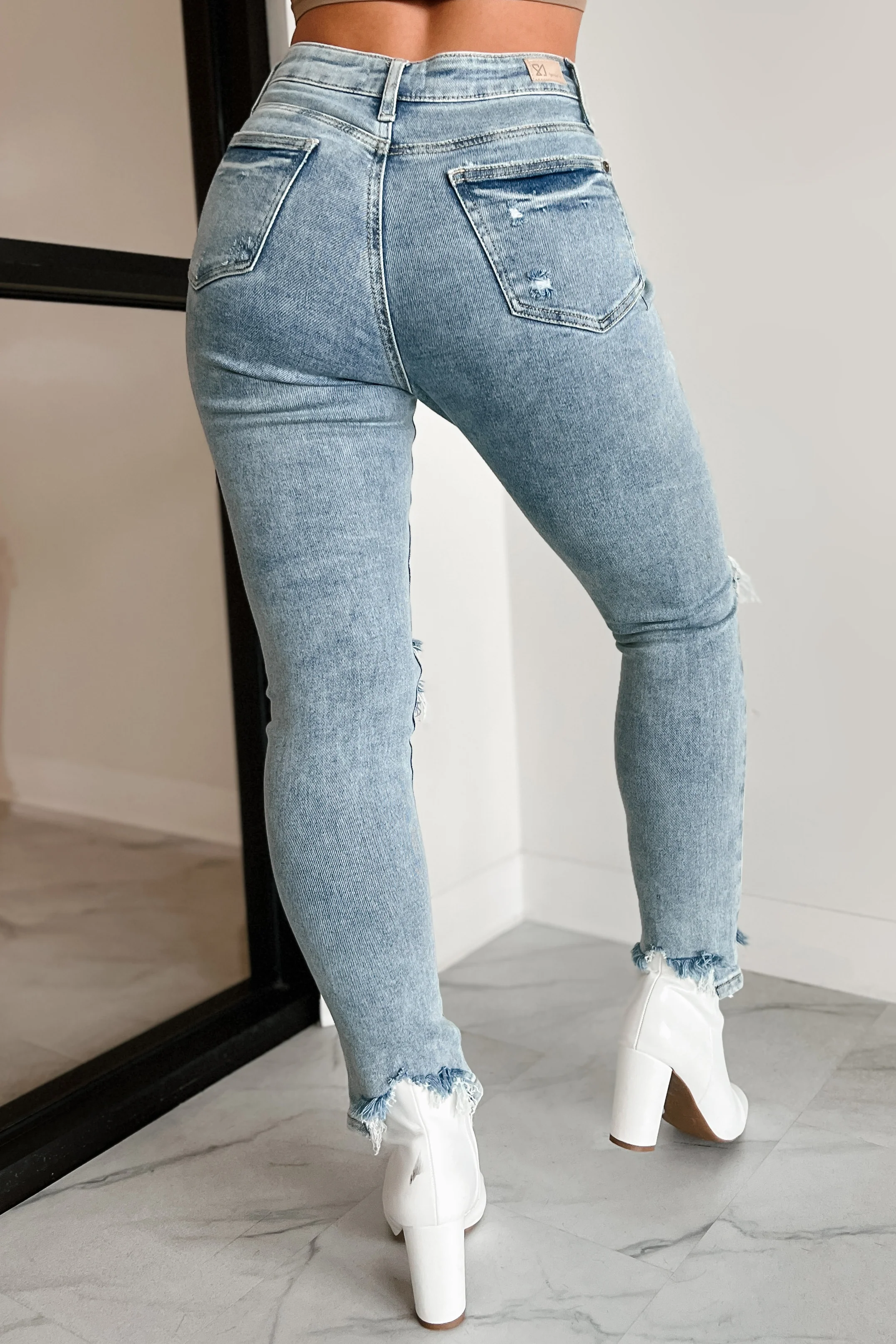 Vince High Rise Distressed Special A Slim Straight Jeans (Medium Light) - Image 6