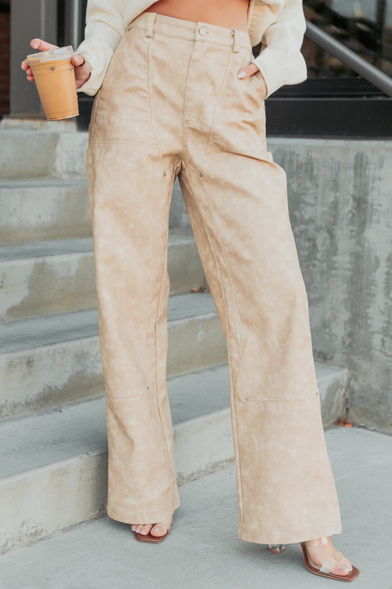 Vincent Faux Leather FORE Carpenter Pants (Beige) - Image 2
