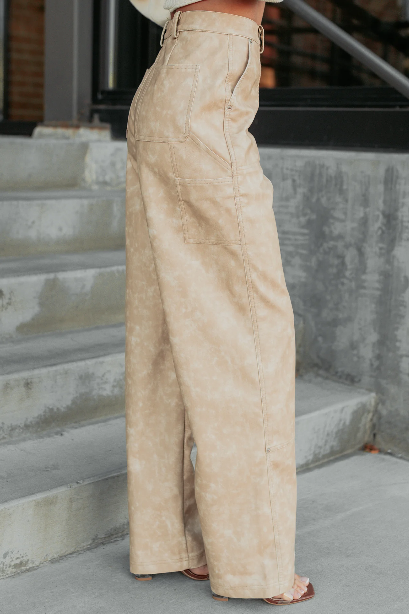 Vincent Faux Leather FORE Carpenter Pants (Beige) - Image 4
