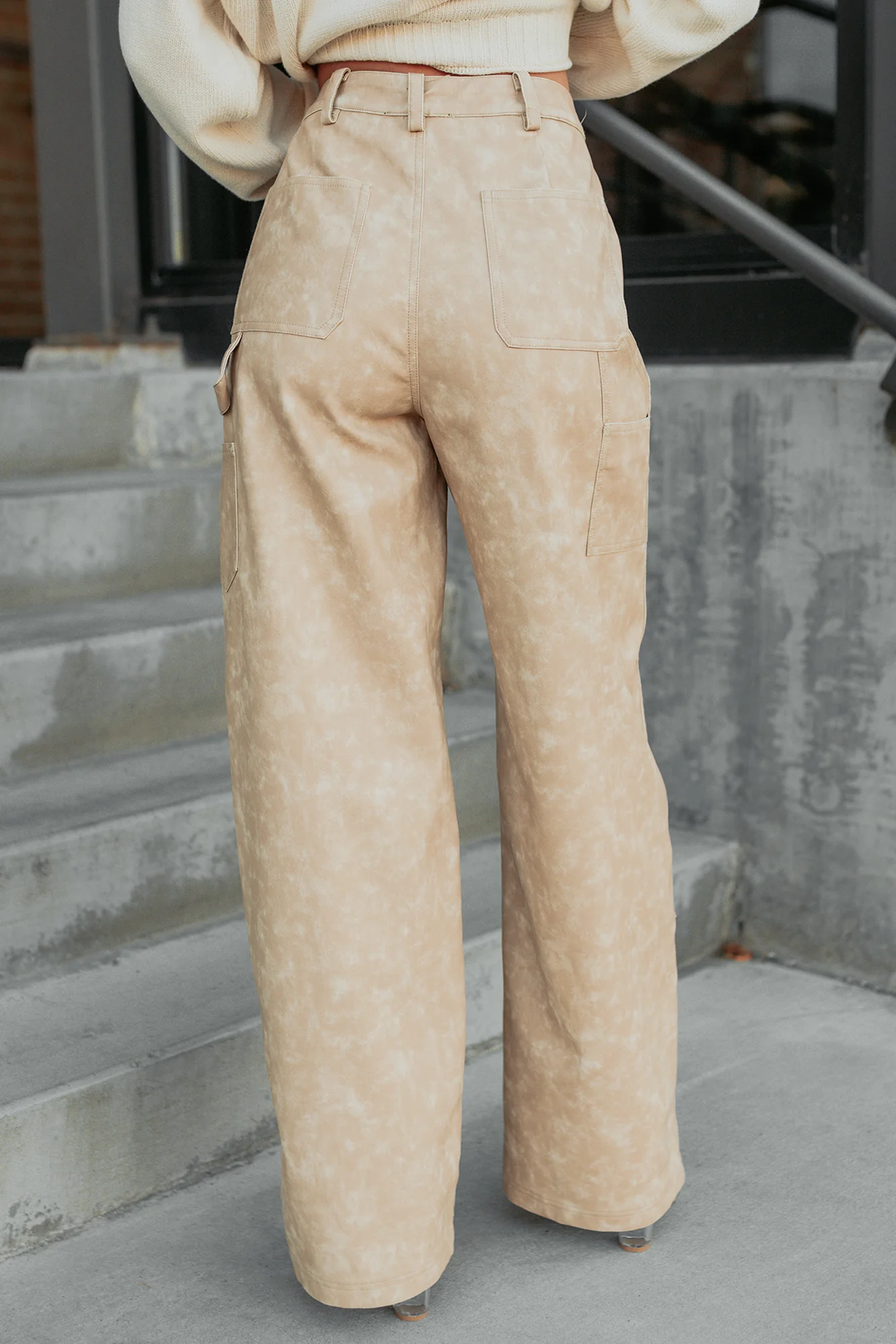 Vincent Faux Leather FORE Carpenter Pants (Beige) - Image 5