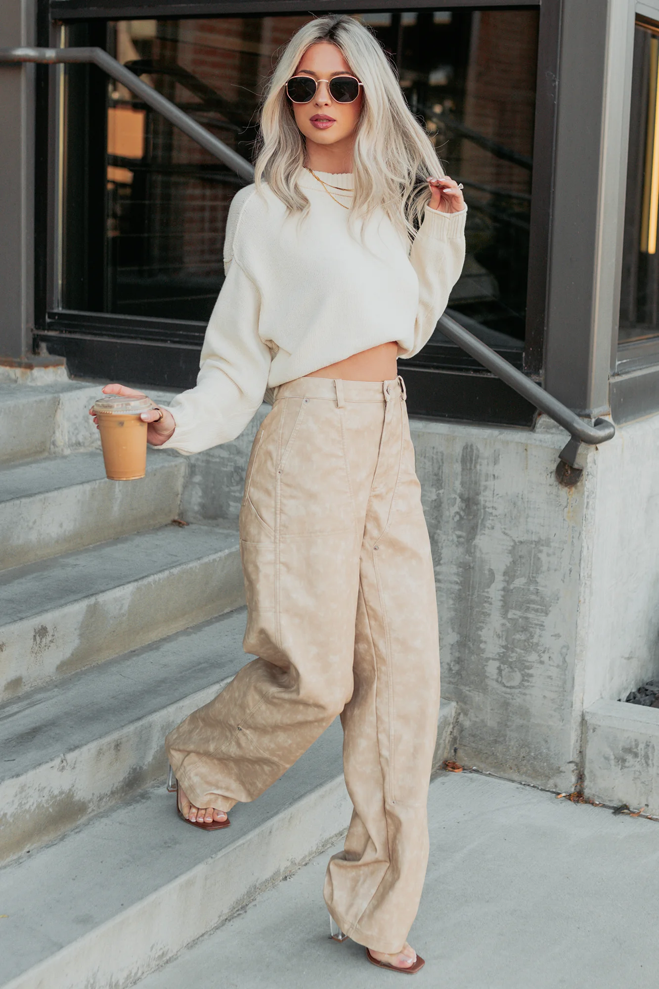 Vincent Faux Leather FORE Carpenter Pants (Beige) - Image 6