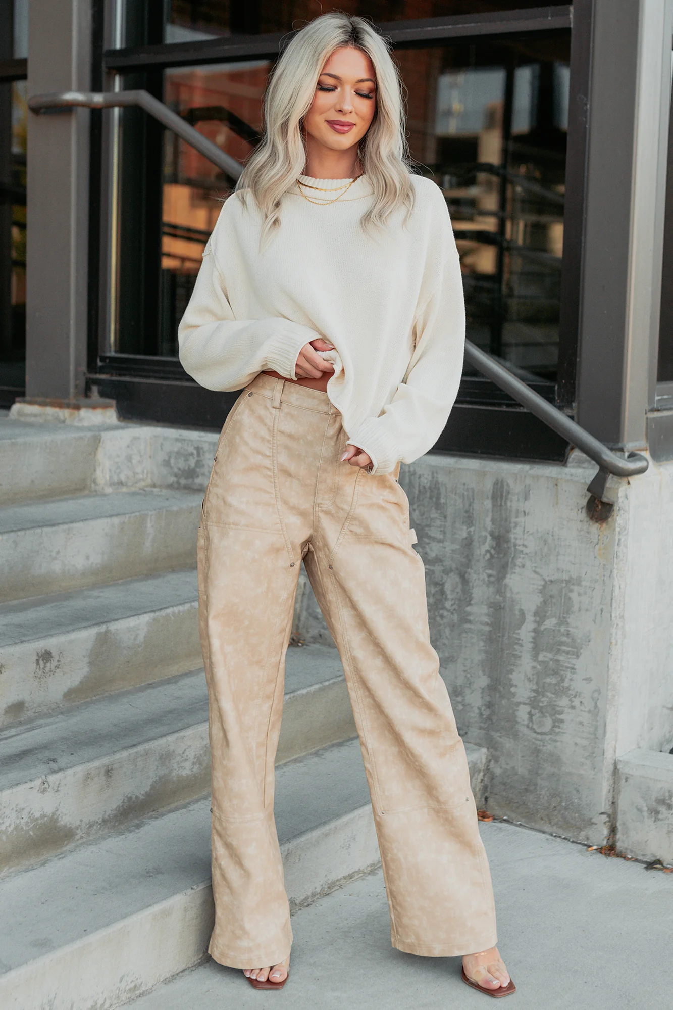 Vincent Faux Leather FORE Carpenter Pants (Beige) - Image 8