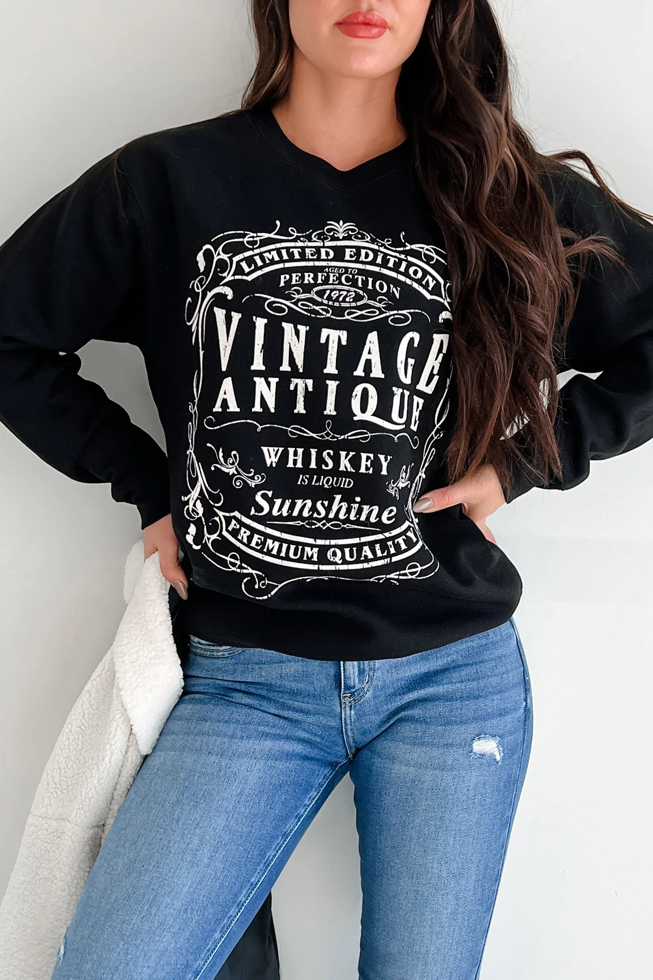 "Vintage Antique Whiskey" Graphic Sweatshirt (Black) - Image 2