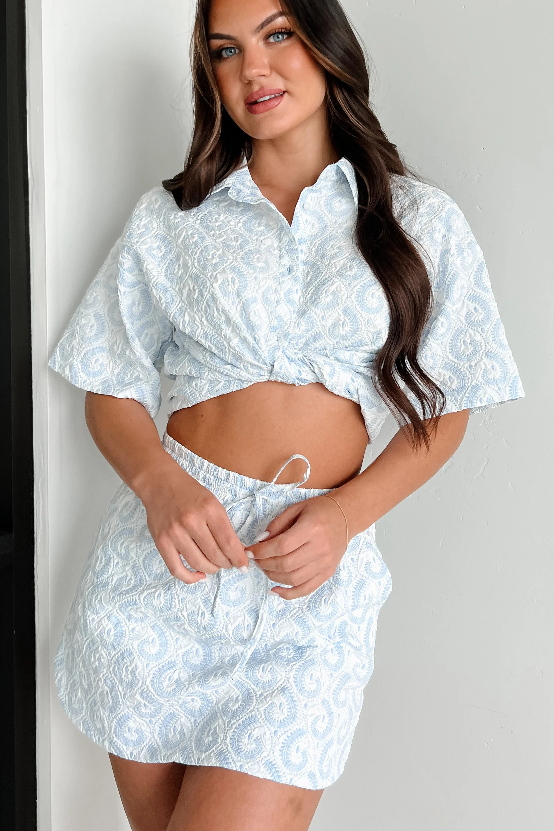 Vintage Vocabulary Paisley Print Two-Piece Set (White/Light Blue) - Image 9