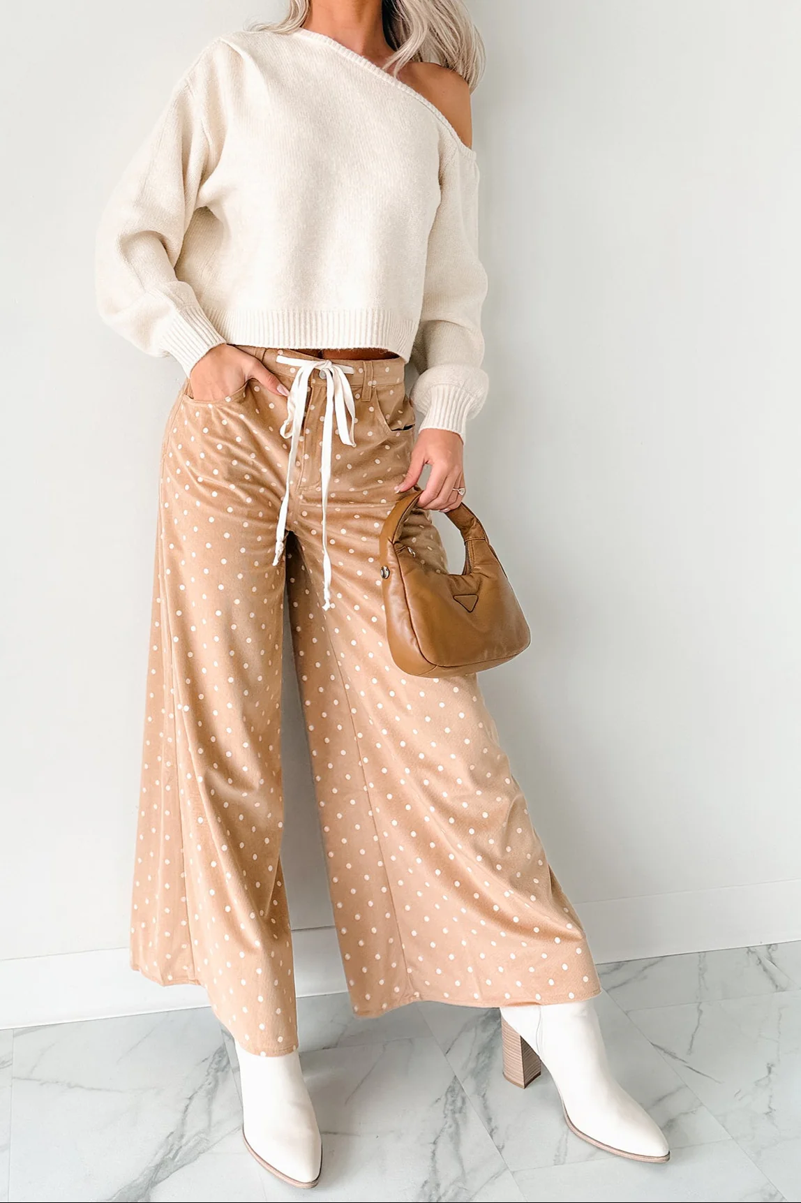 Virgina Drawstring Polka-Dot NoaBoa Pants (Mocha) - Image 2