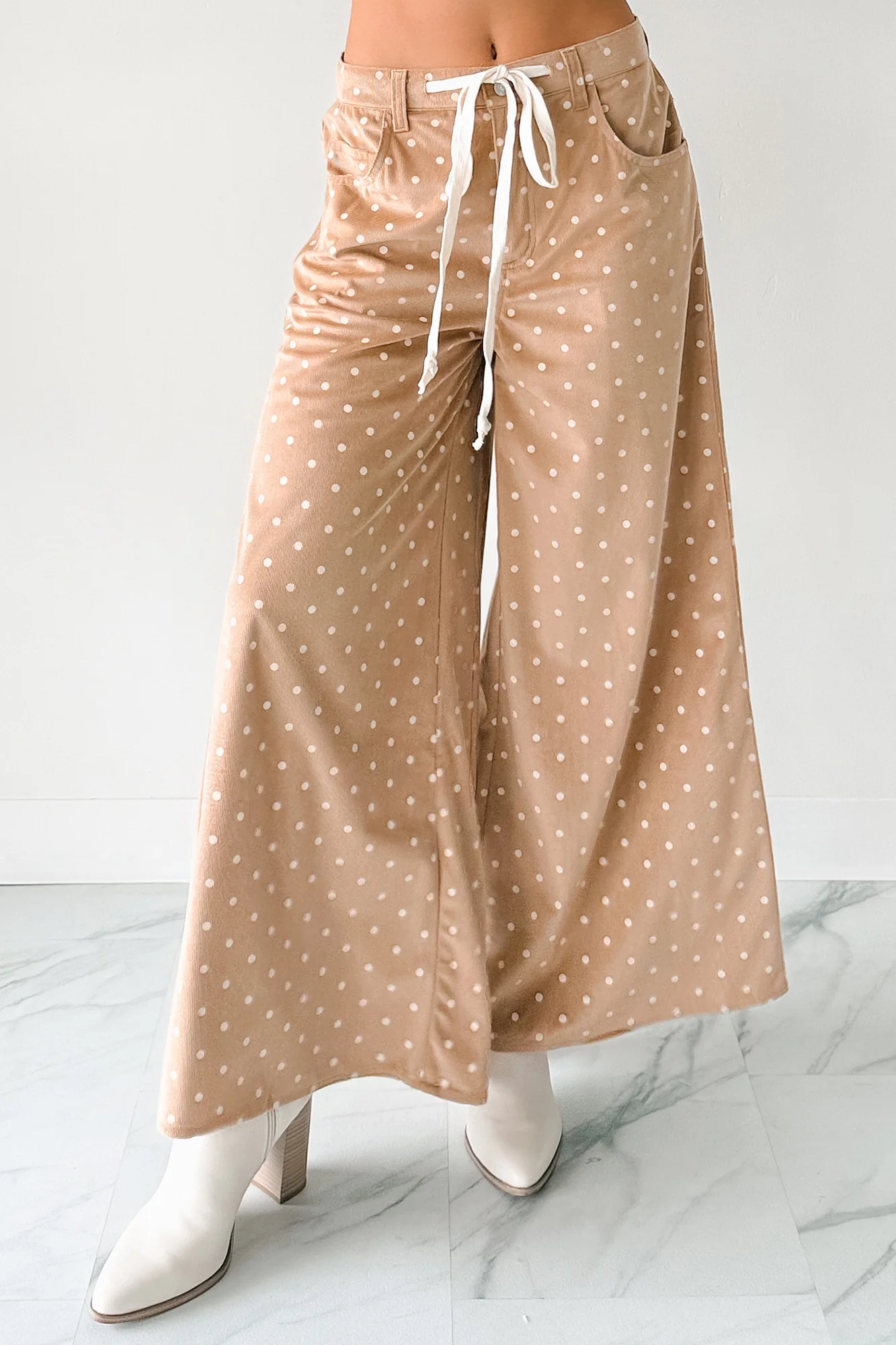 Virgina Drawstring Polka-Dot NoaBoa Pants (Mocha) - Image 3