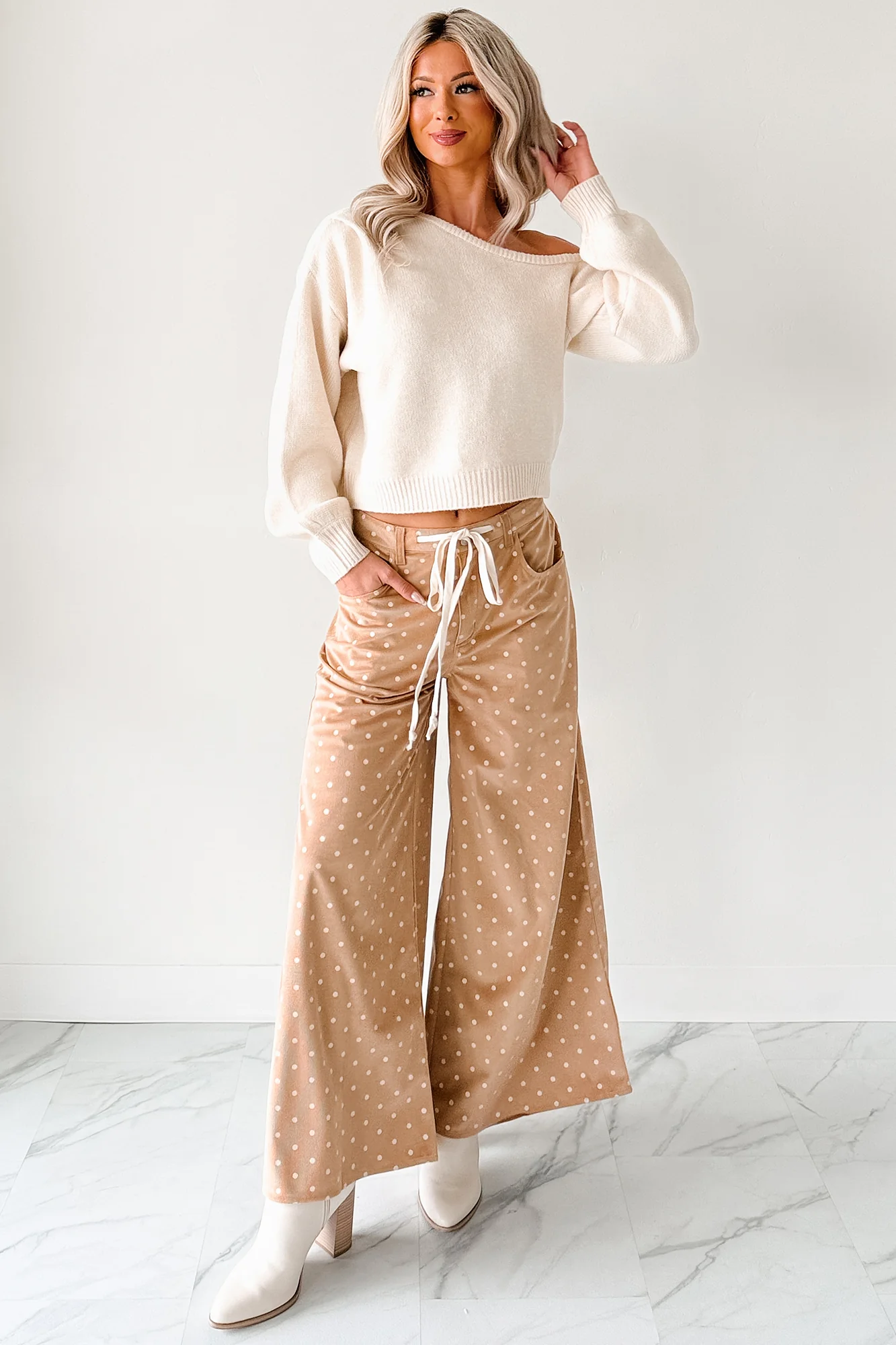 Virgina Drawstring Polka-Dot NoaBoa Pants (Mocha) - Image 6