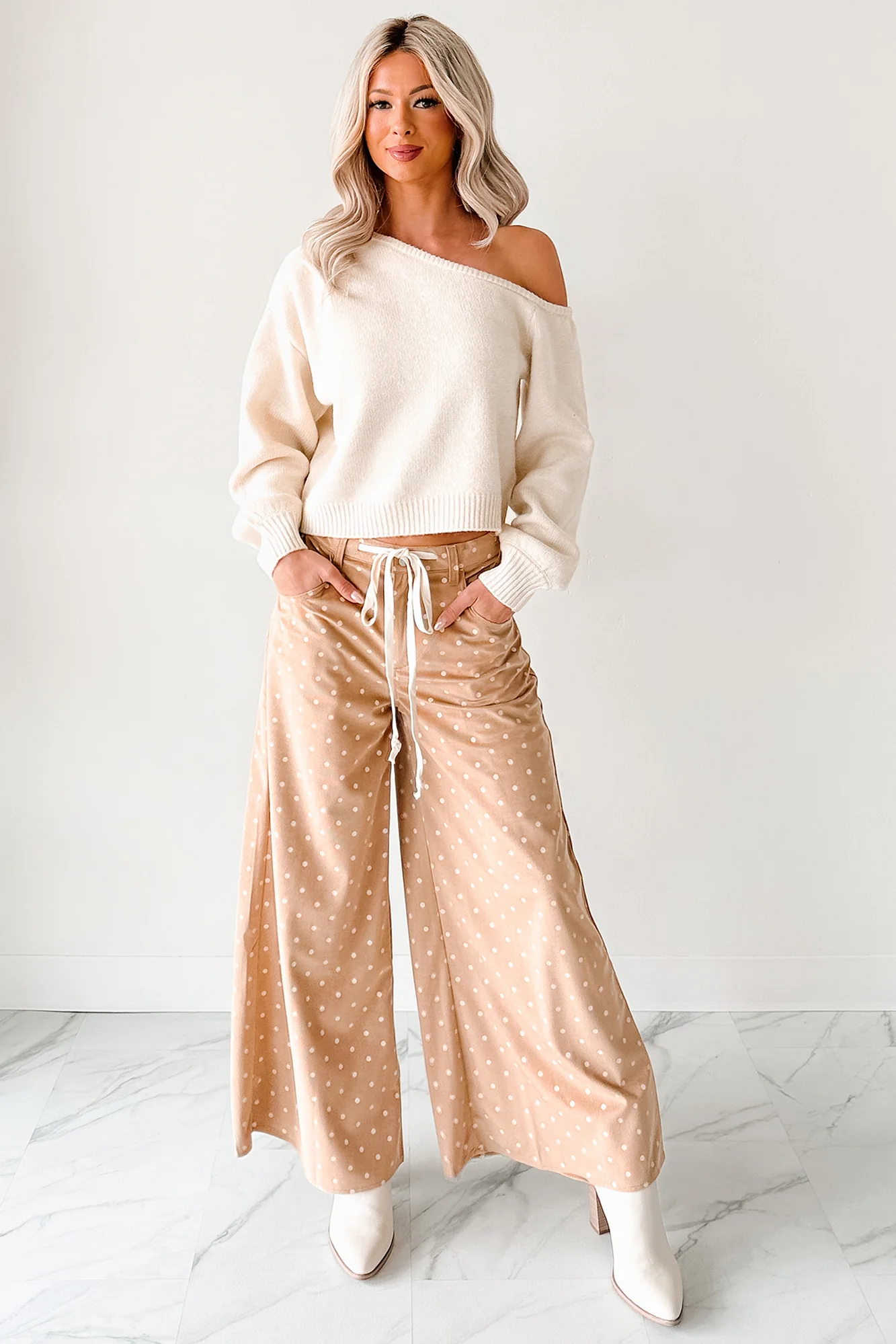 Virgina Drawstring Polka-Dot NoaBoa Pants (Mocha) - Image 7