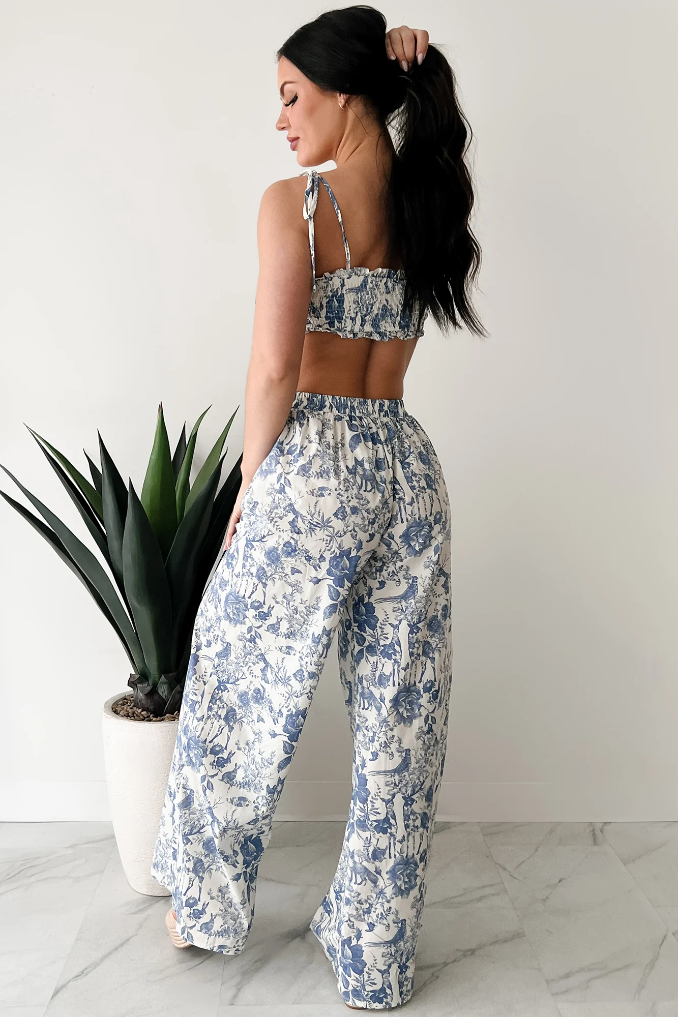 Vive La Vie Printed Crop Top & Pant Set (Blue) - Image 4