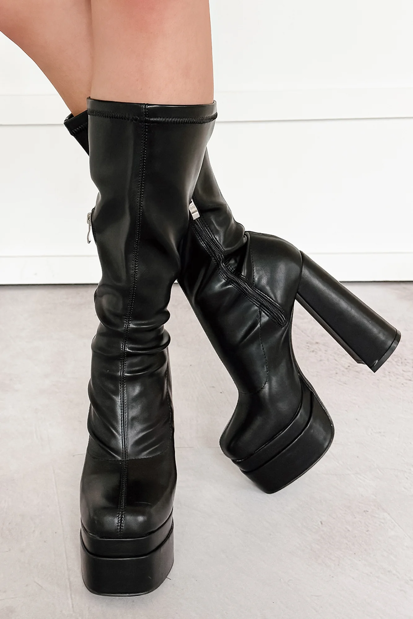 Viviana Faux Leather Chunky Platform Boots (Black) - Image 2