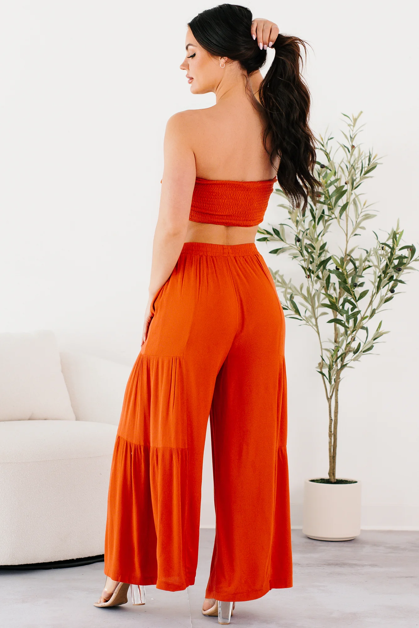 Vivid Blooms Ruffled Tube Top & Pant Set (Rust) - Image 7
