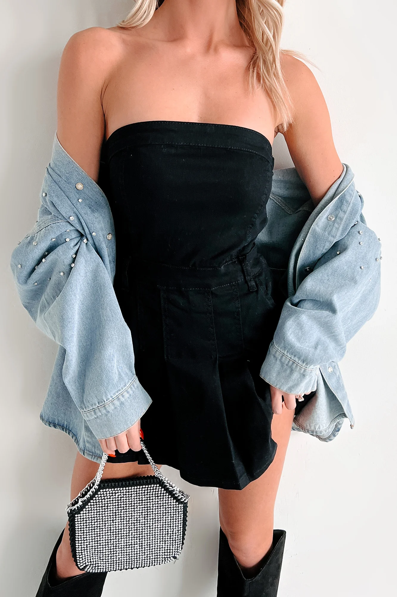 Vivid Dreams Shorts Lined Denim Mini Dress (Black) - Image 5