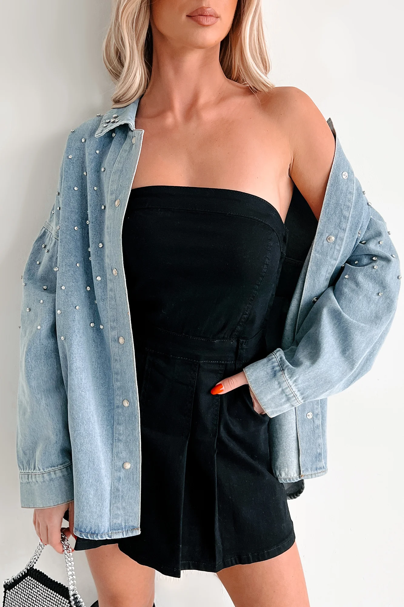 Vivid Dreams Shorts Lined Denim Mini Dress (Black) - Image 6
