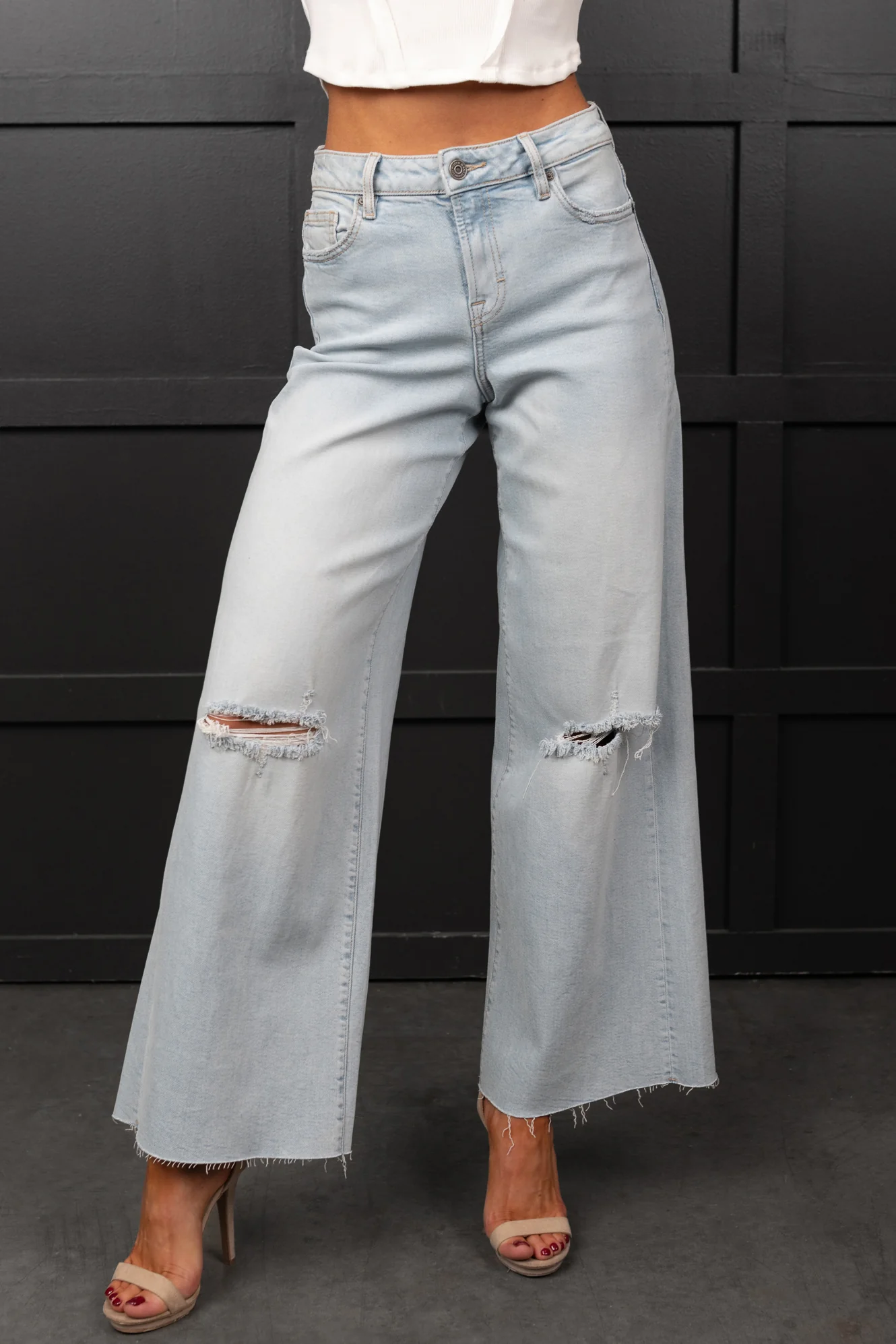 Vivienne Wide Leg Ripped Hidden Jeans (Light) - Image 2