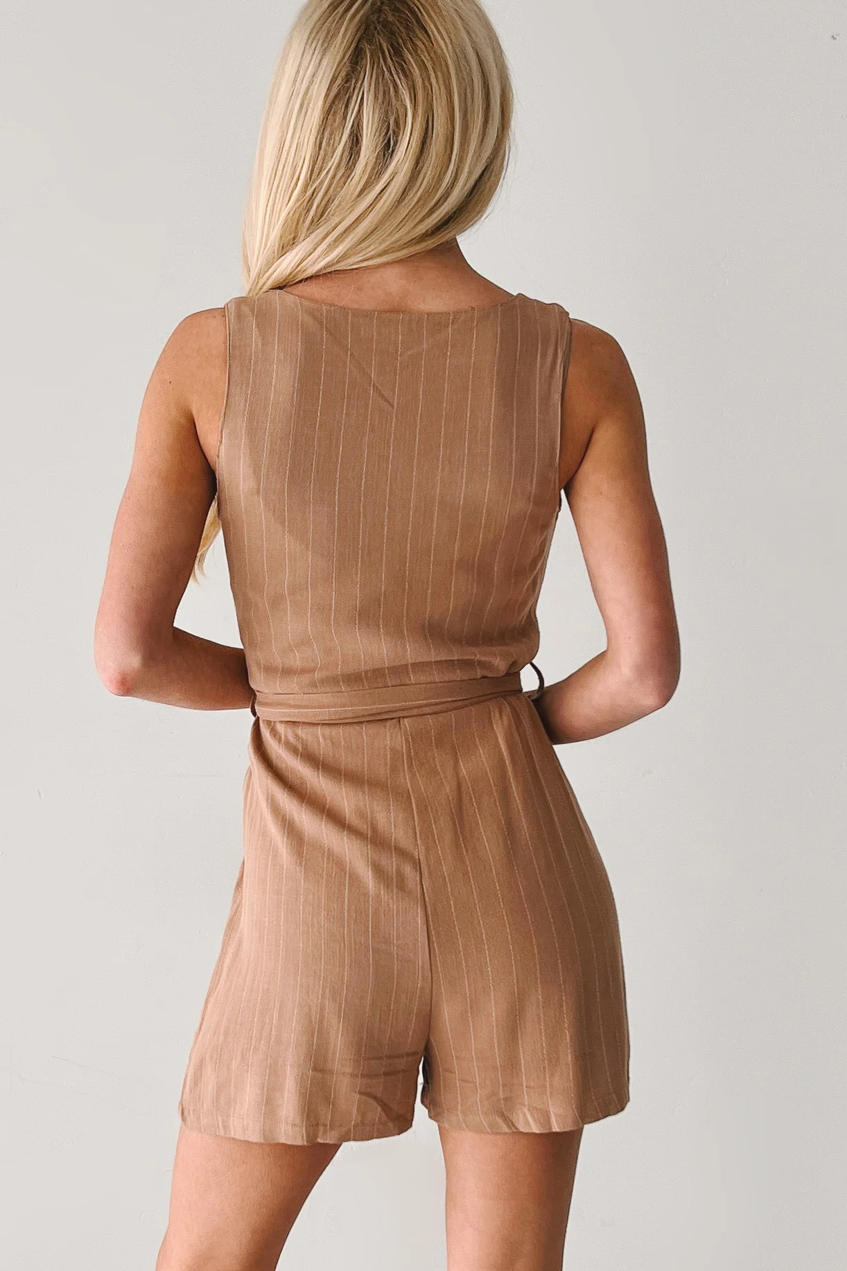 Vogue Vision Button-Up Sleeveless Romper (Taupe) - Image 4