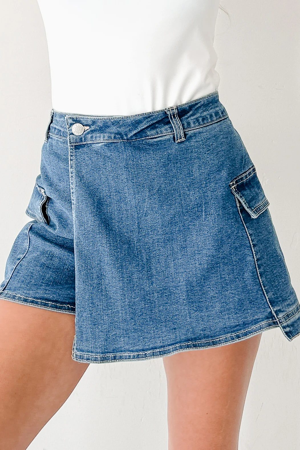 Wait For Me Cargo Denim Wrap Skort (Blue) - Image 3