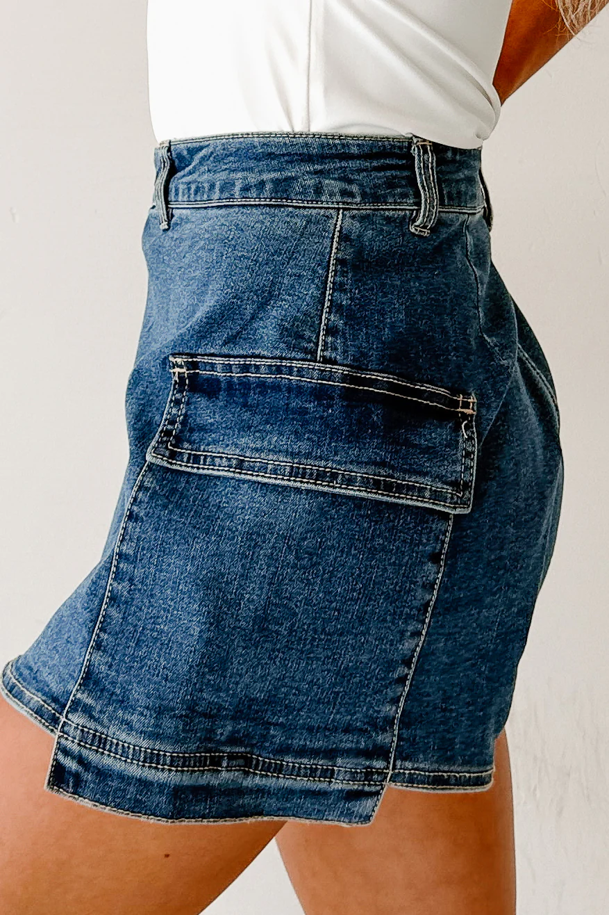 Wait For Me Cargo Denim Wrap Skort (Blue) - Image 4