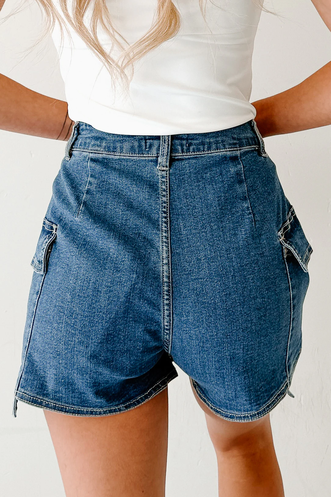 Wait For Me Cargo Denim Wrap Skort (Blue) - Image 5