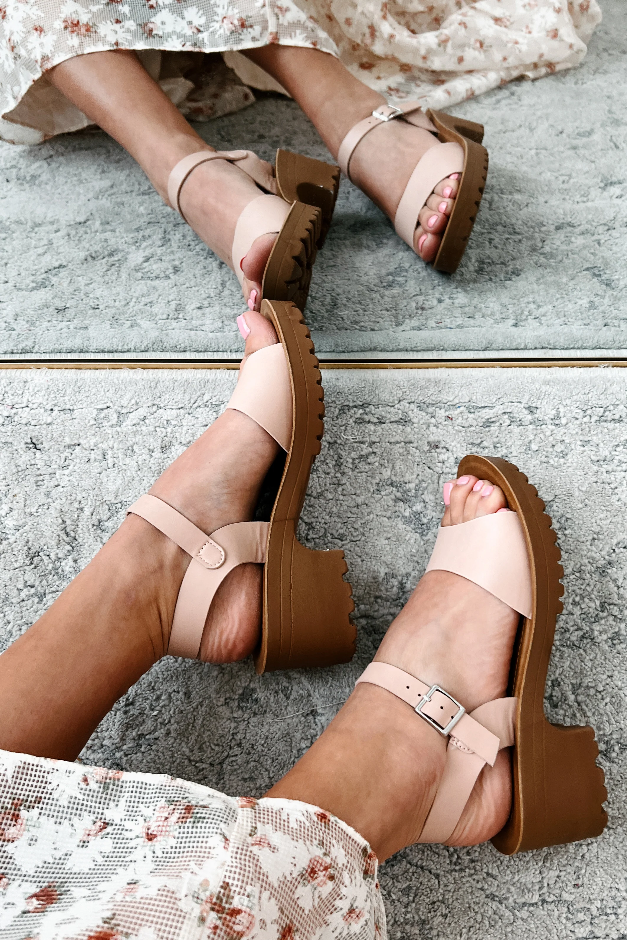 Walking On Air Open Toe Chunky Heel Sandals (Nude) - Image 3