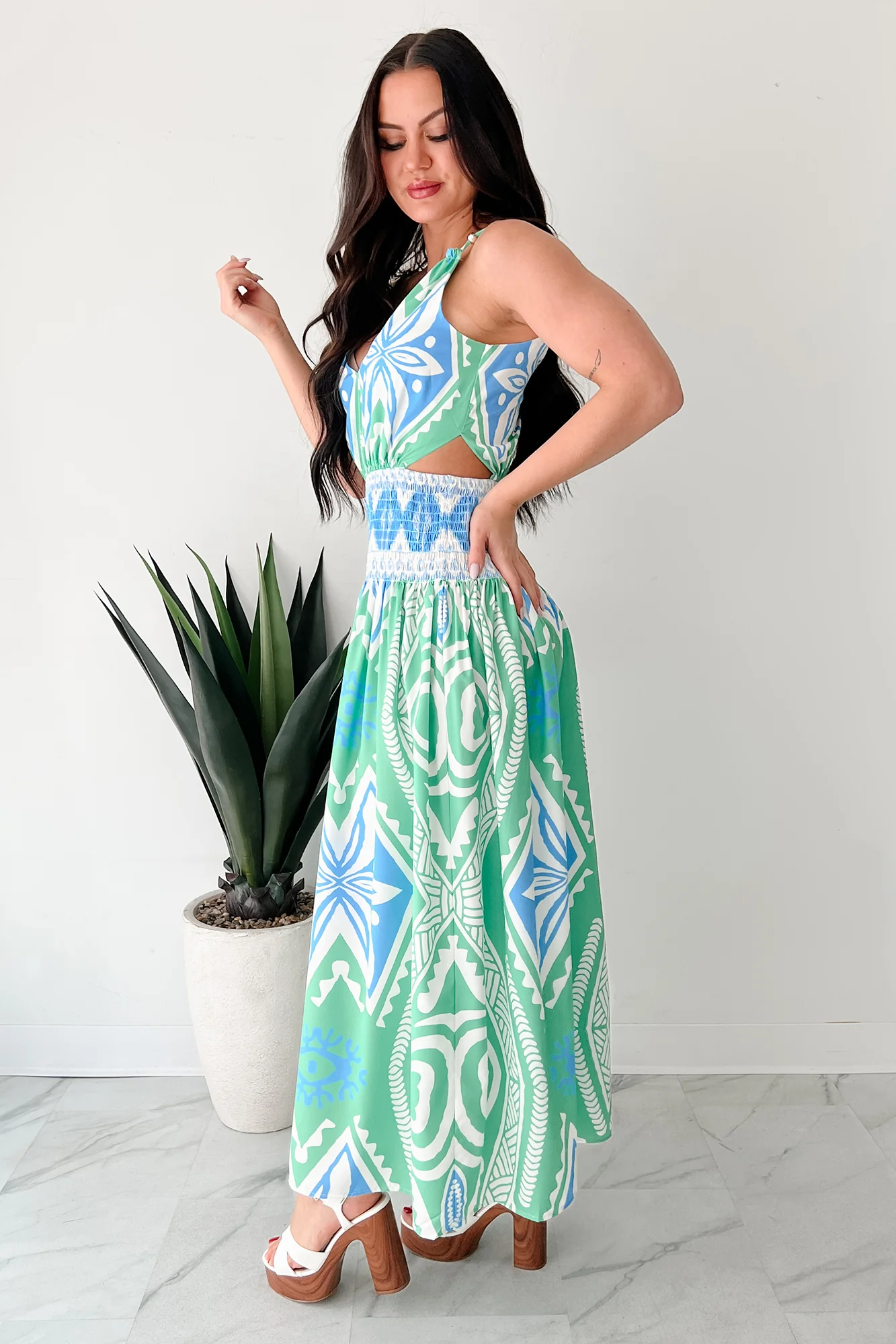 Walking Tall Tropical Print Maxi Dress (Green/Multi) - Image 2