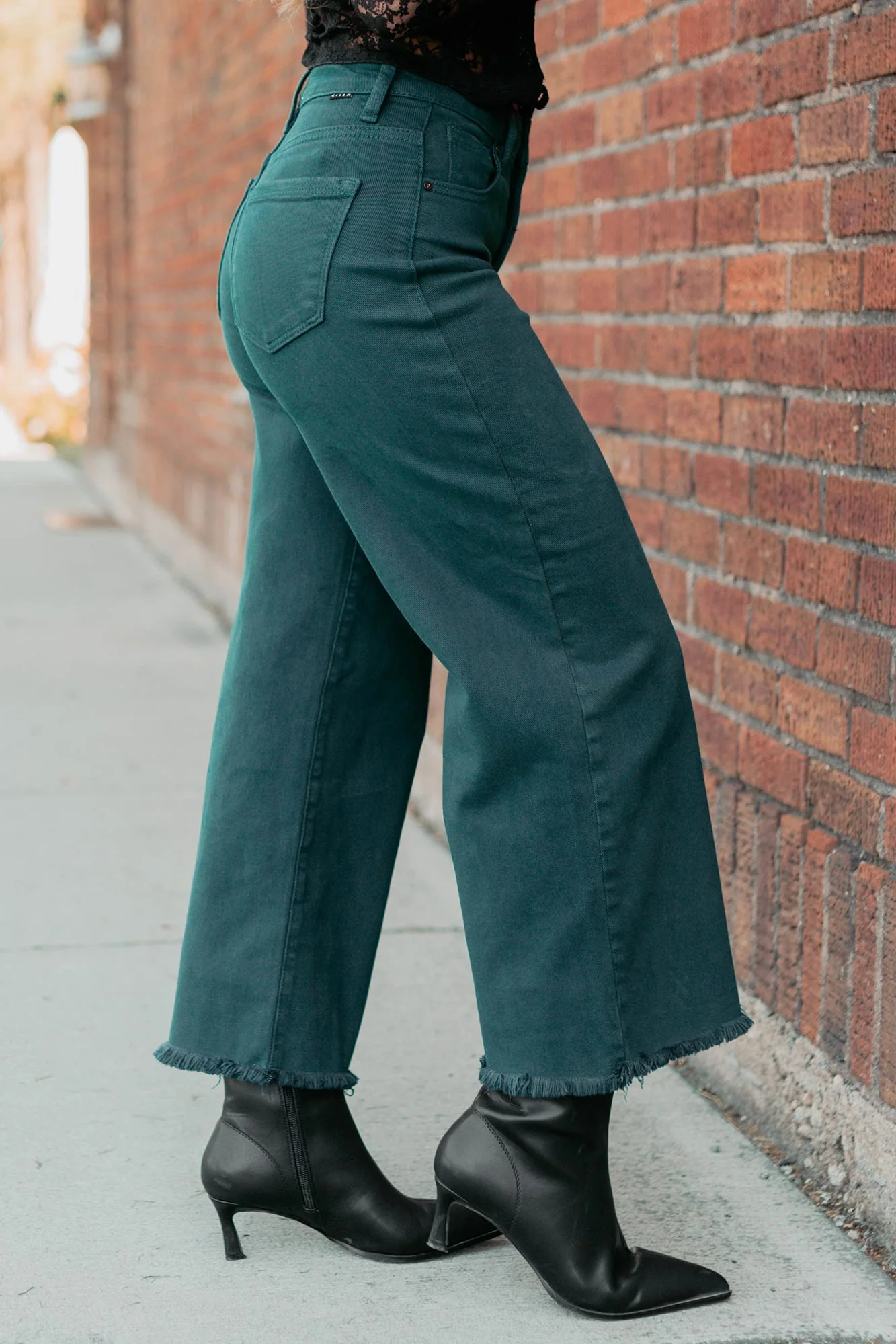 Walter High Rise Wide Crop Risen Jeans (Hunter Green) - Image 5