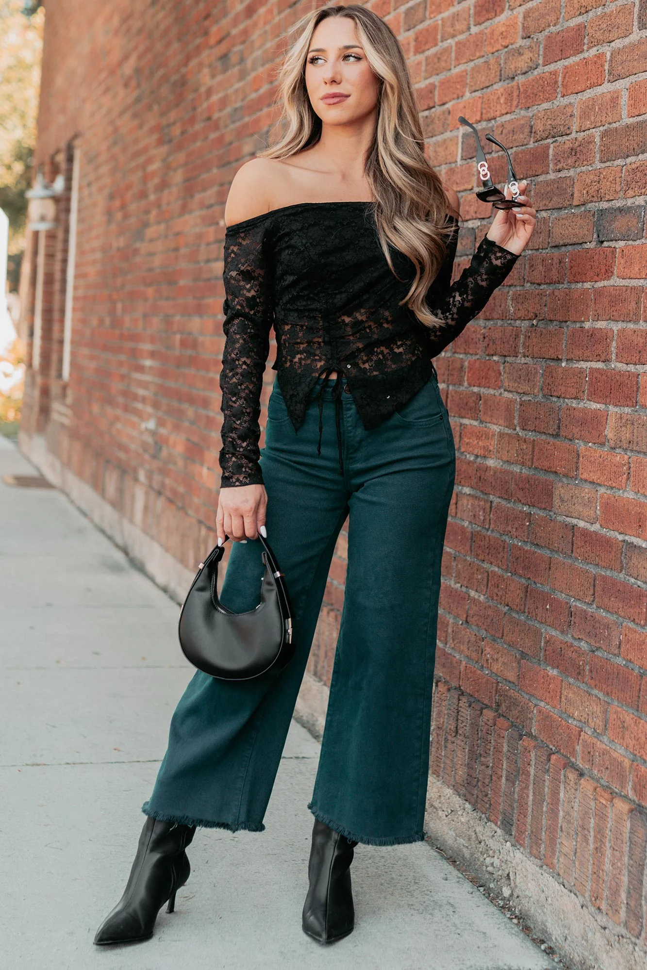 Walter High Rise Wide Crop Risen Jeans (Hunter Green) - Image 6