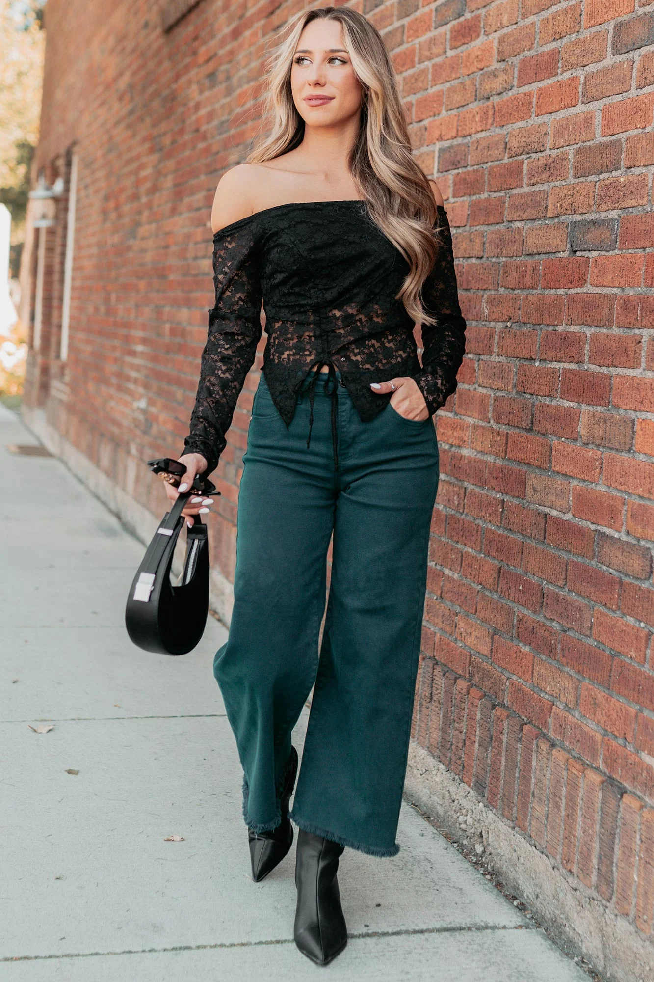 Walter High Rise Wide Crop Risen Jeans (Hunter Green) - Image 7